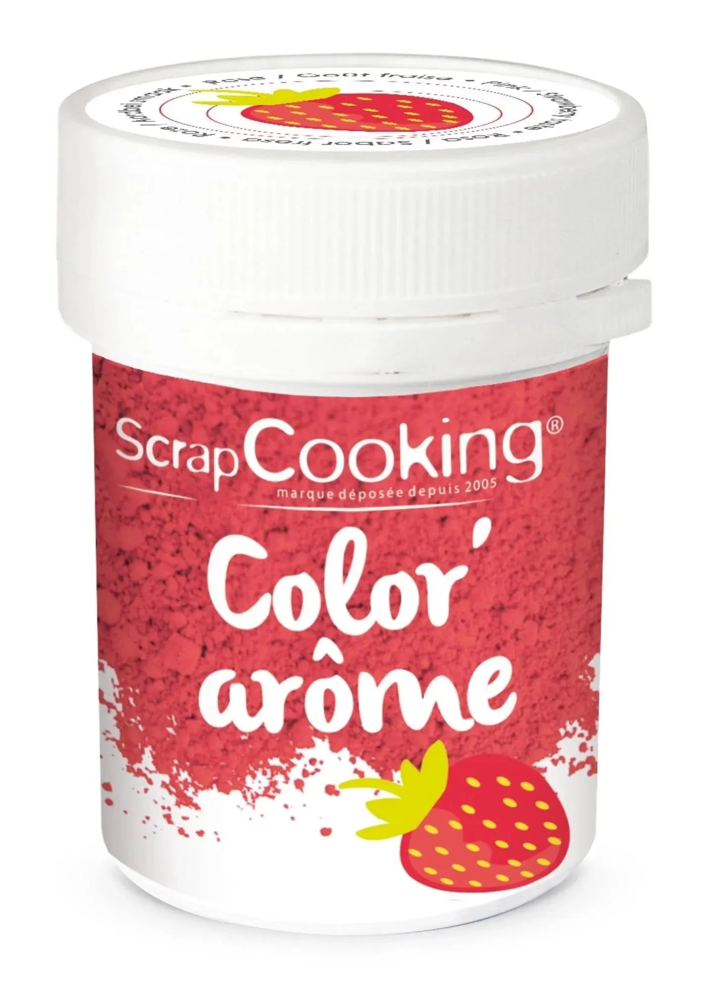 Intensiv rotes Farbpulver Erdbeere von Scrap Cooking, 10g Dose, ideal für Torten, Cupcakes & Desserts, geschmacksneutral & natürlich.