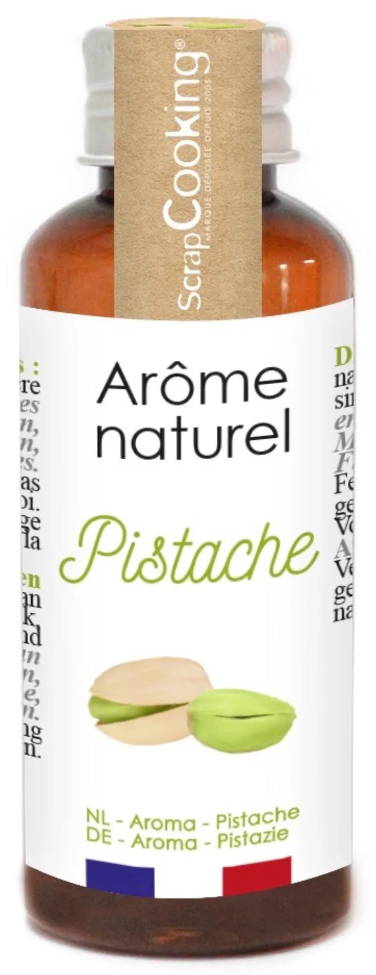 Natürliches Pistazienaroma von Scrap Cooking: 40 ml Flasche, ideal für Kuchen, Desserts und mehr. Authentischer, nussiger Geschmack.