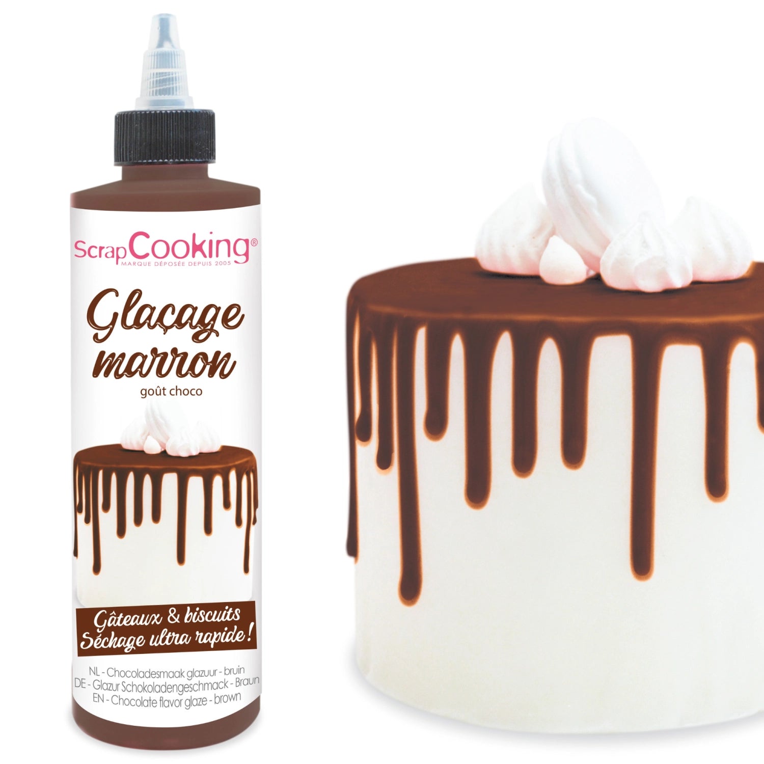 Braune Schokoladenglasur für Drip Cakes, 130g, perfekt zum Dekorieren und Verfeinern von Kuchen und Desserts für besondere Anlässe.
