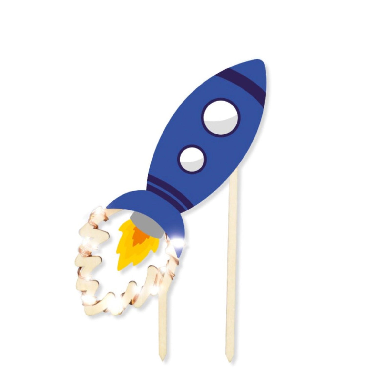 Fantasievoller Cake Topper im Weltall-Design mit strahlenden LED-Lichtern, ideal für kreative Torten und festliche Feiern.