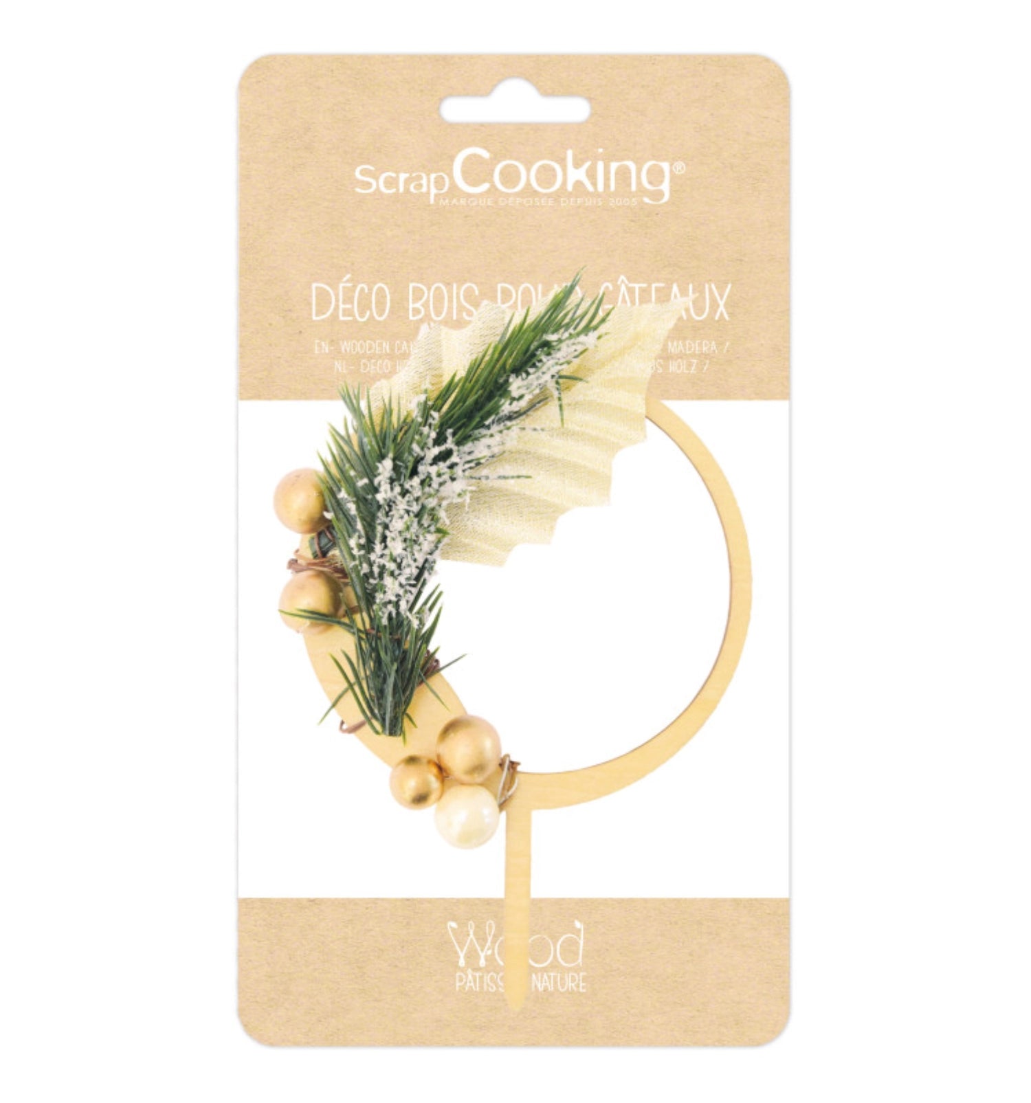Dekorativer Cake Topper aus Holz im festlichen Weihnachtskranz-Design, perfekt für Torten und festliche Anlässe, von Scrap Cooking.