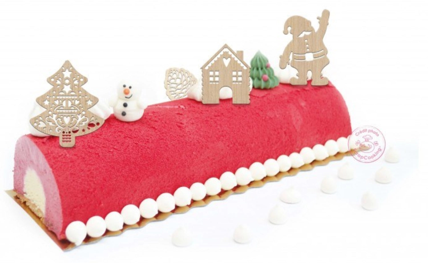 Charmantes 4-teiliges Holz-Dekorationsset für Weihnachtskuchen von Scrap Cooking, perfekt für festliche Backideen und kreative Gestaltung.