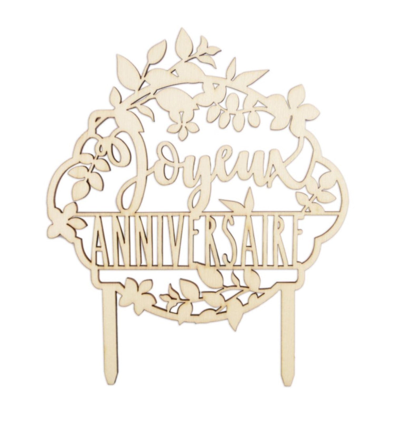 Holz-Cake Topper "Joyeux anniversaire" von Scrap Cooking, ideal für festliche Torten und kreative Backprojekte, 30 cm lang.