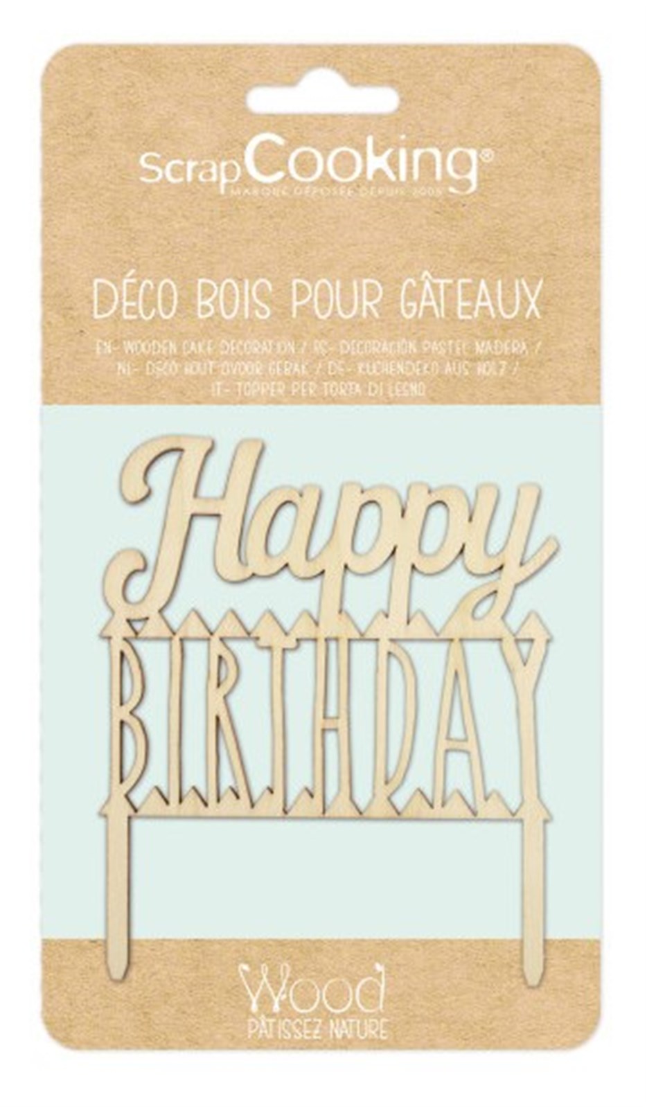 Stilvoller Cake Topper aus Holz "Happy Birthday" von Scrap Cooking. Perfekt für jede Geburtstagstorte, umweltfreundlich und wiederverwendbar!