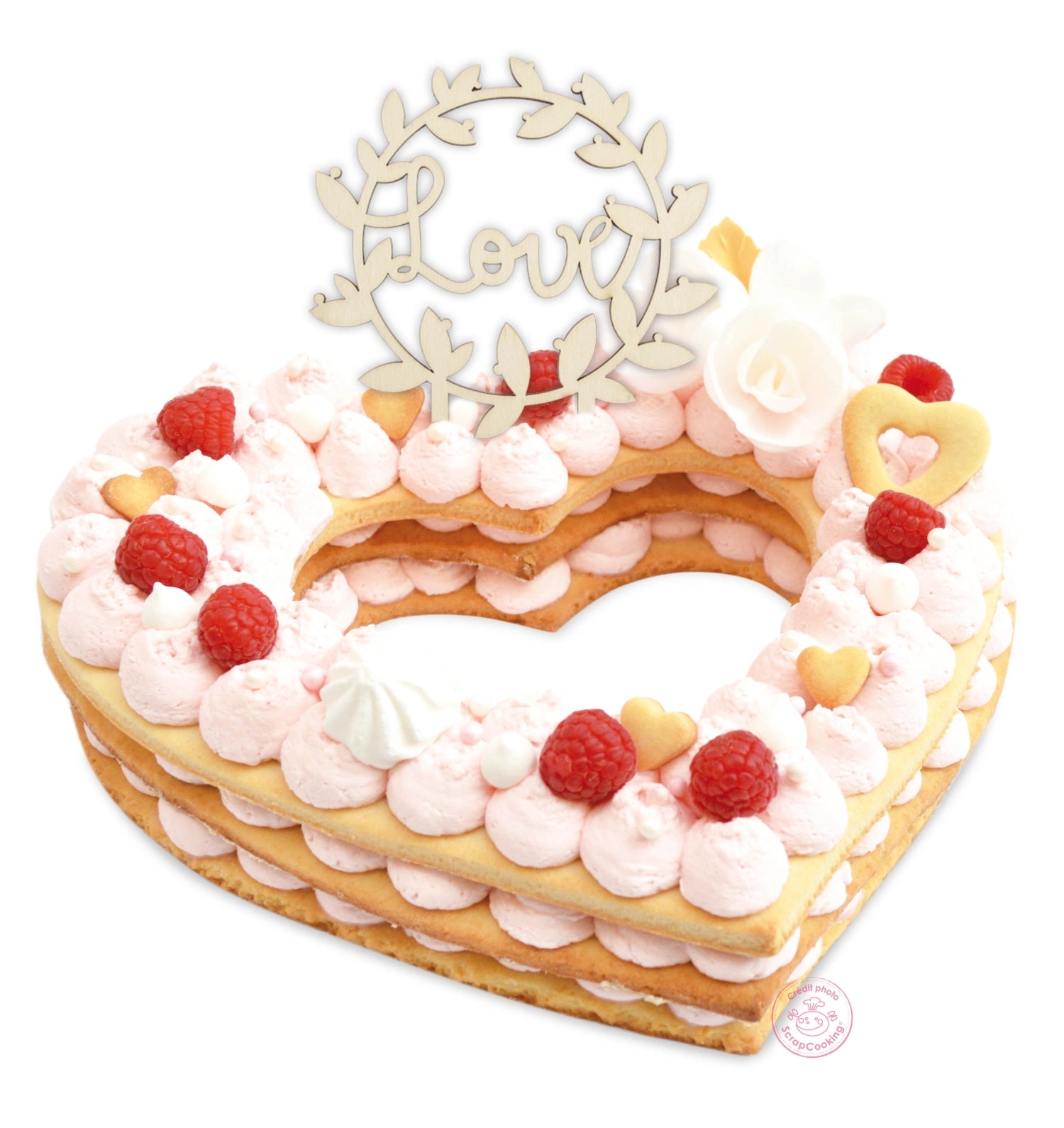 Dekorativer Cake Topper aus Holz mit dem Schriftzug "Love" von Scrap Cooking, perfekt für Hochzeiten und besondere Feiern.