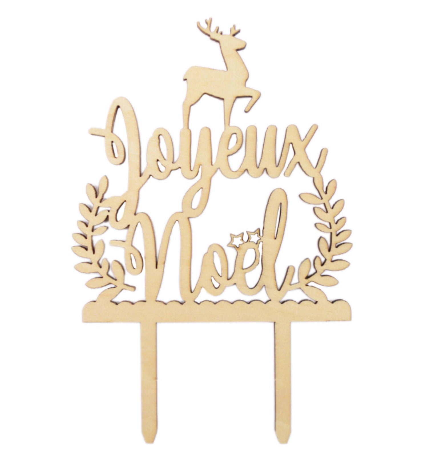 Holz-Cake Topper "Joyeux Noël" von Scrap Cooking, perfekt für festliche Weihnachtskuchen, 30 cm lang, elegant und festlich gestaltet.