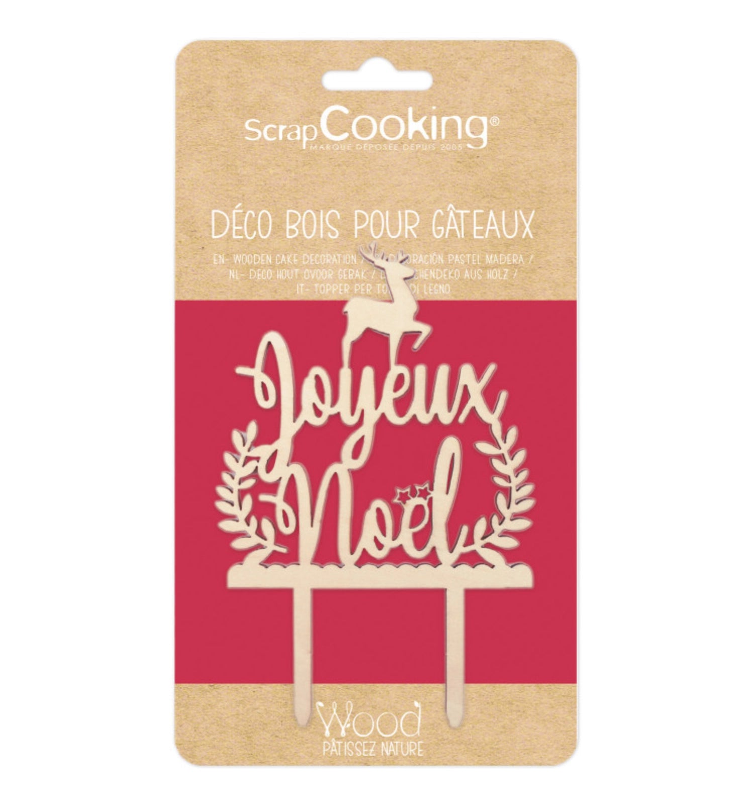 Holz-Cake Topper "Joyeux Noël" von Scrap Cooking, perfekt für Weihnachtskuchen, 30 cm lang, sorgt für festliche Stimmung und stilvolle Dekoration.