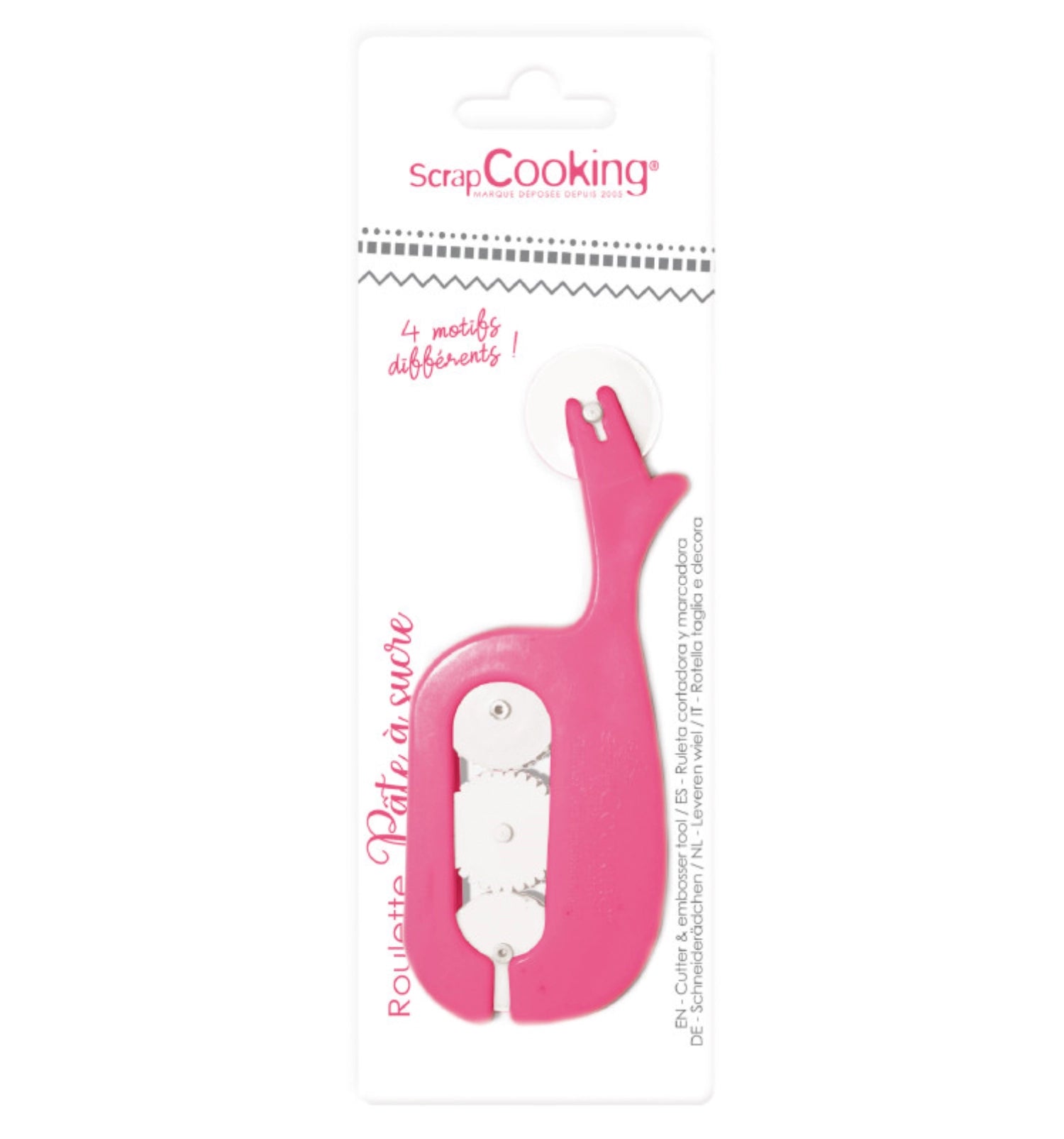 Entdecken Sie die Prägerolle für Fondant von Scrap Cooking! Perfekt für kreative Tortendesigns, langlebig, ergonomisch und leicht zu reinigen.