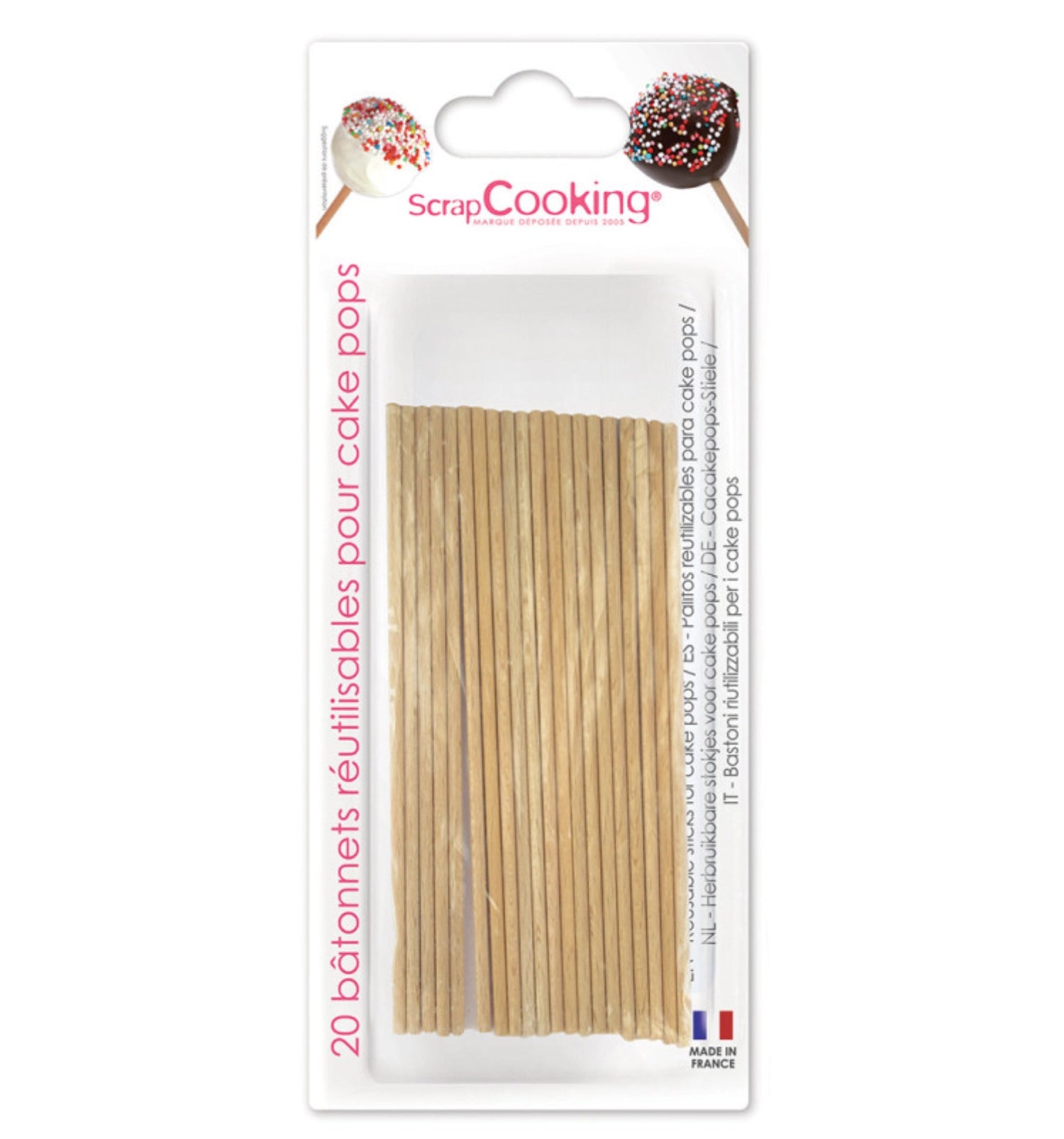 20 Sticks für Pop Cakes von Scrap Cooking, ideal zum Dekorieren von Kuchen und Snacks, perfekt für kreative Backprojekte und Feiern.