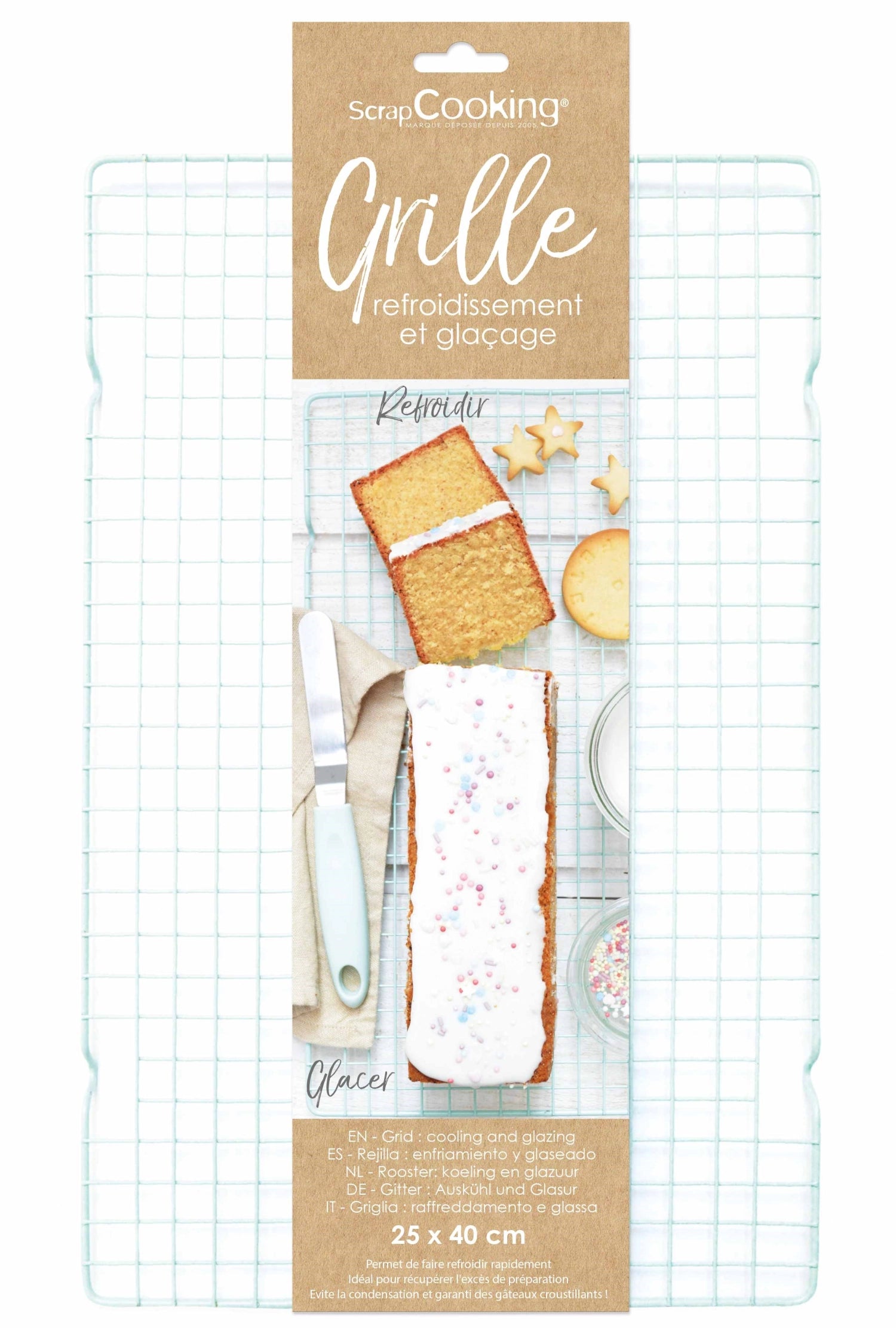 Pastellgrünes Backgitter von Scrap Cooking, 25 x 40 cm, ideal zum Abkühlen von Kuchen und Gebäck, sorgt für optimale Luftzirkulation.