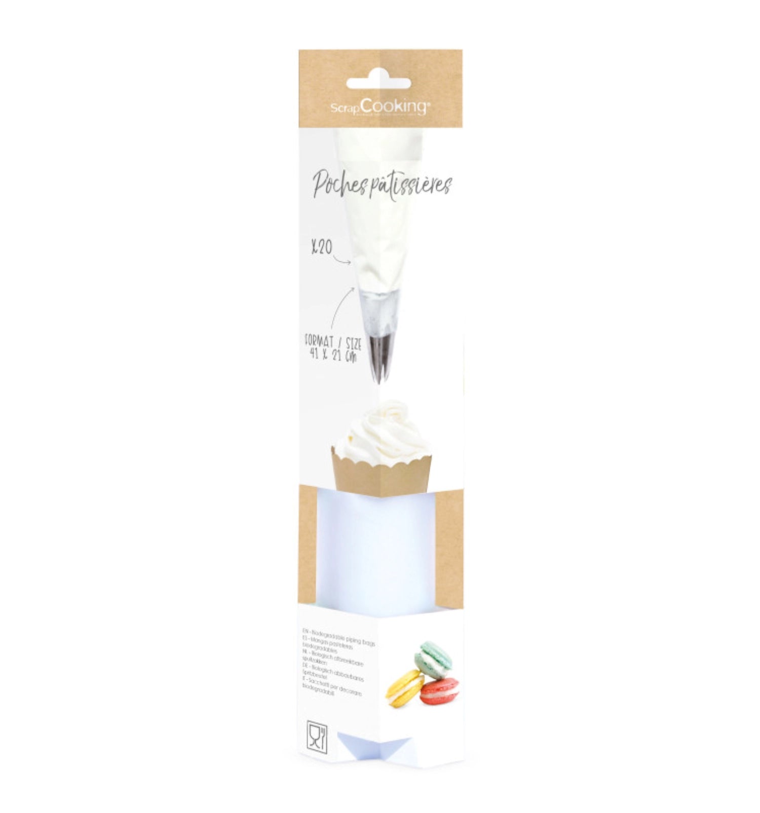 Praktische Box mit 20 Spritzbeuteln (41x21 cm) von Scrap Cooking, ideal für kreative Backprojekte und präzises Dekorieren von Speisen.