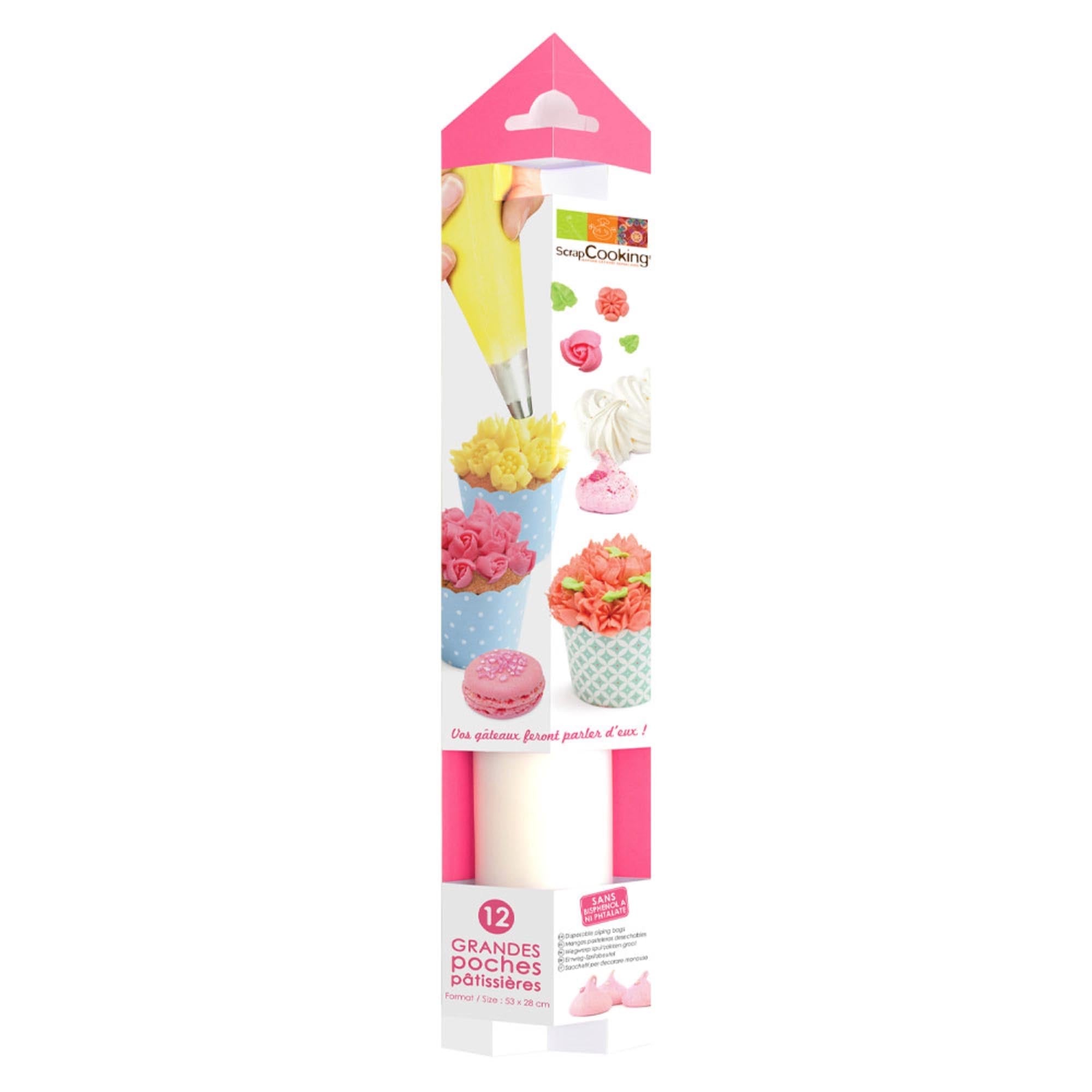 Entdecken Sie die 12 großen Einweg-Spritzbeutel (53x28 cm) von Scrap Cooking – ideal für Desserts, Torten und Cupcakes. Stabil, benutzerfreundlich und perfekt für kreative Backprojekte!