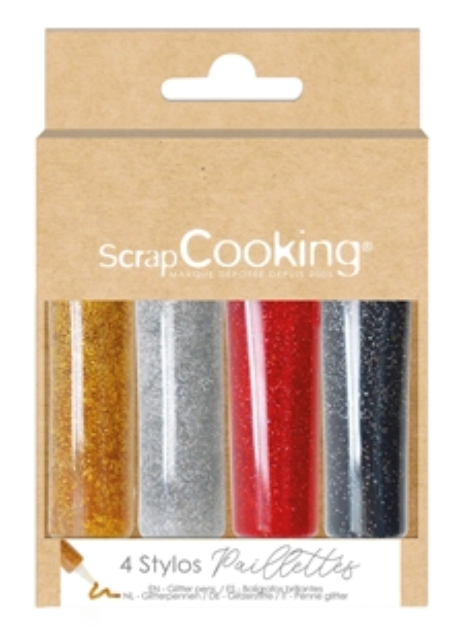 Glitzerndes Zuckergussstift-Set in Schwarz, Rot, Grau und Gold, perfekt für kreative Backprojekte und festliche Dekorationen.