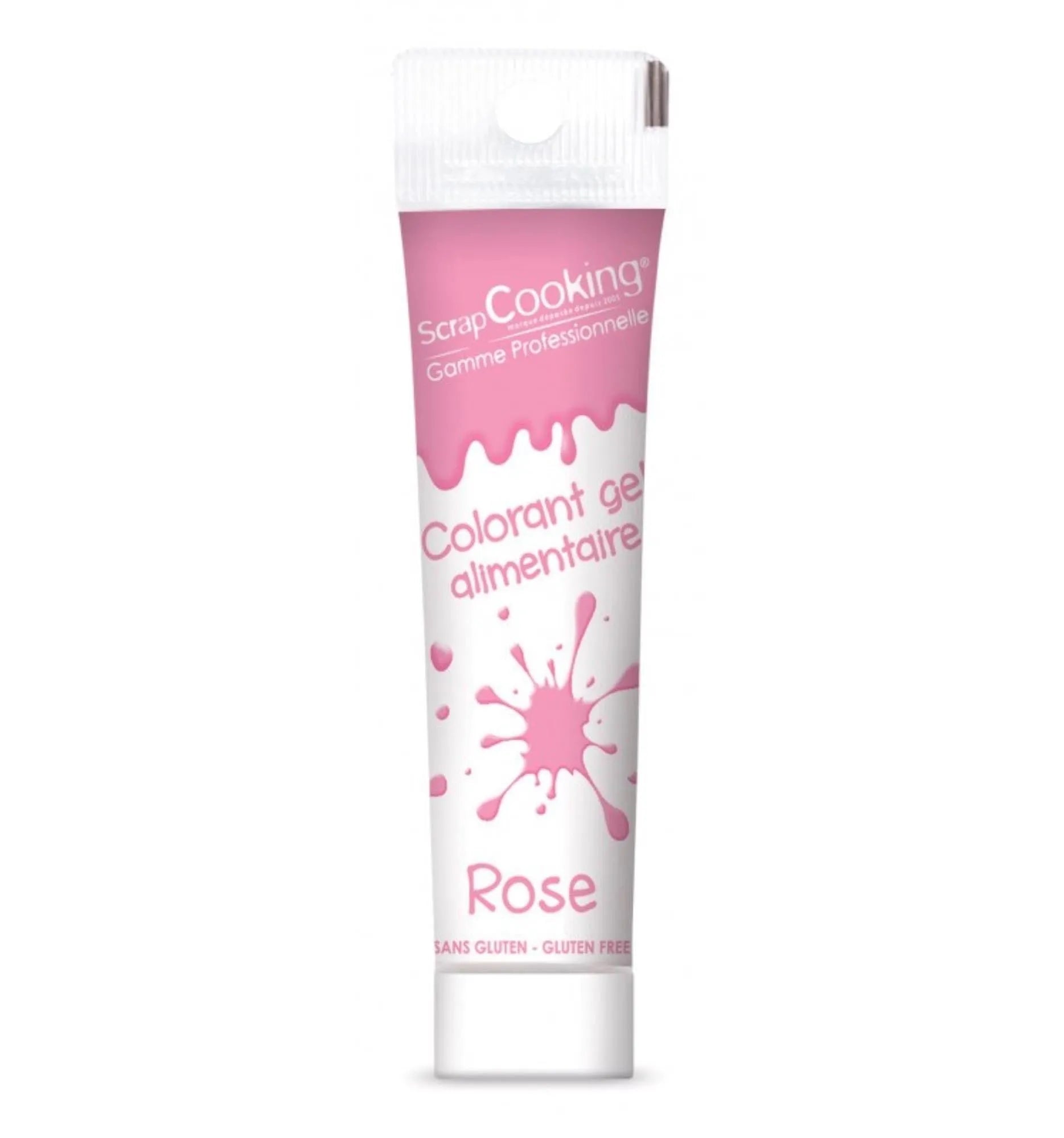 Intensive rosa Gel-Lebensmittelfarbe von Scrap Cooking, ideal für Kuchen, Cupcakes & Fondant. Geschmacksneutral & effizient. 20g Tube.