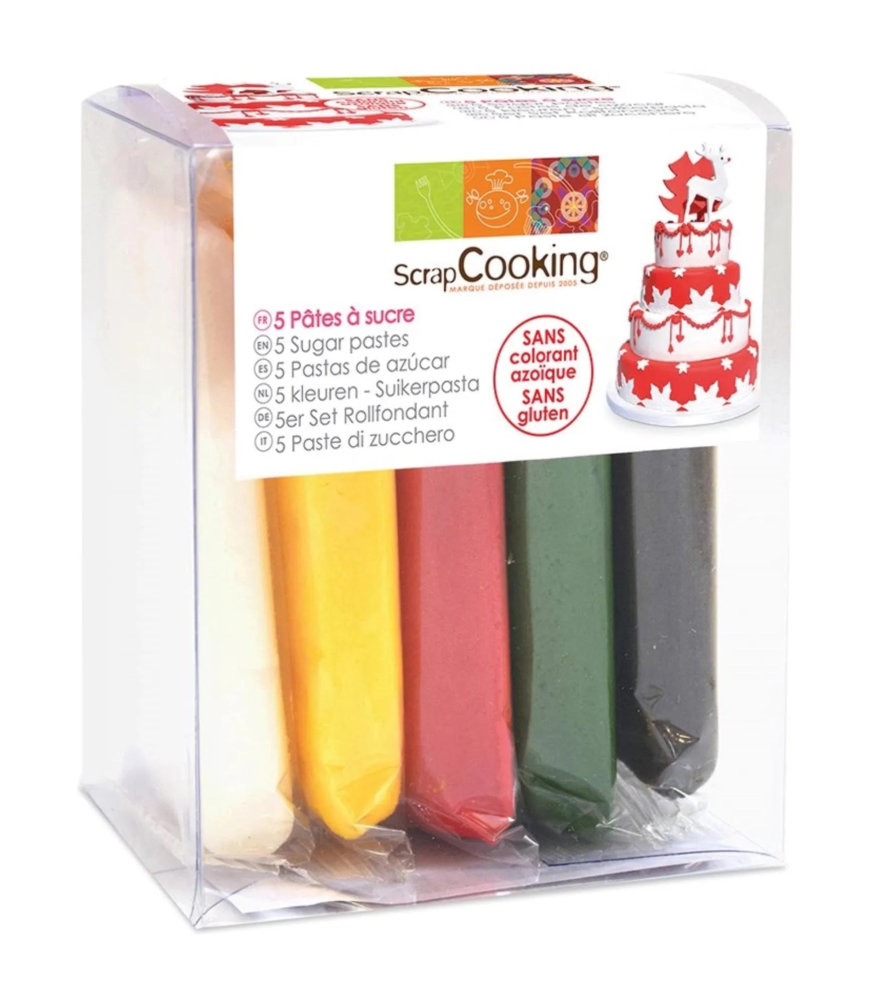 5er Set Zuckerpaste Weihnachten: 5x80g in lebendigen Farben für kreative, festliche Gebäckdekoration. Ideal für Hobbybäcker & Profis.