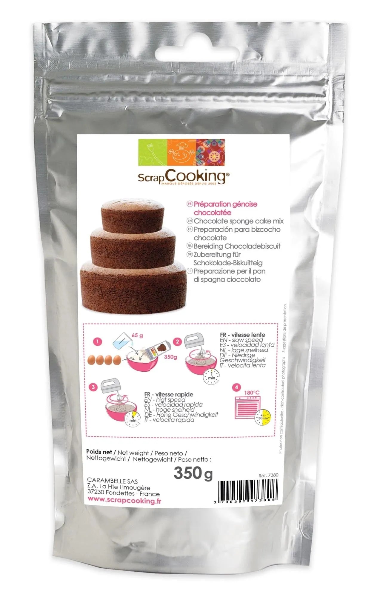 Kuchen Schoko Mix 350g von Scrap Cooking: Einfache Backmischung für saftigen Schokoladenkuchen mit feinem Kakaopulver und Schokostückchen.