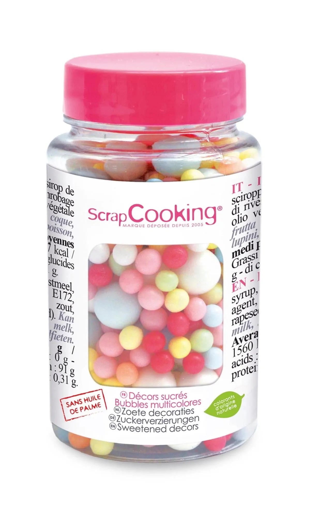 Bunte Deko-Zuckerperlen 70g von Scrap Cooking für kreative Desserts.