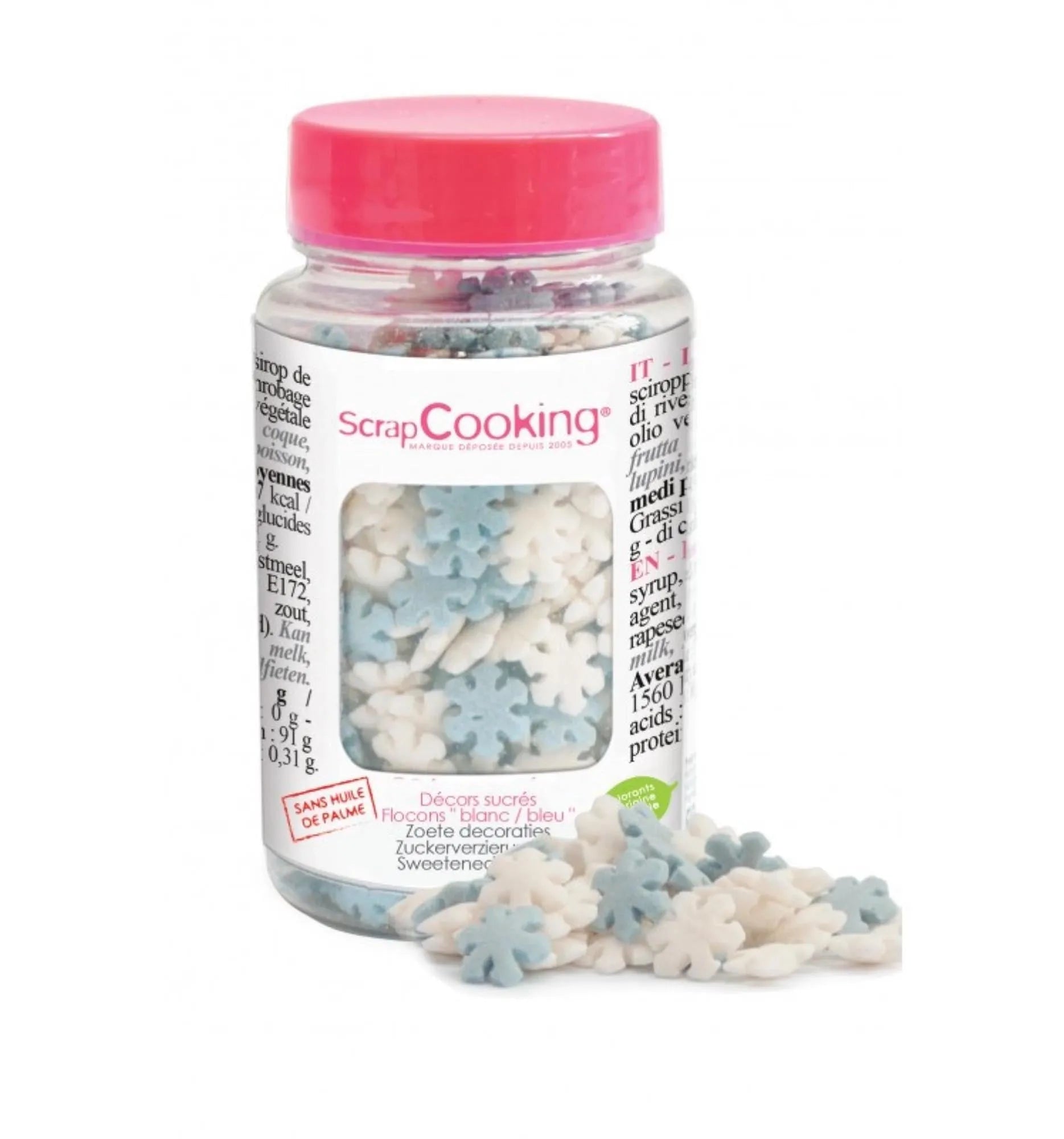 Deko Zucker Schneeflocken in Dose weiss blau 50g