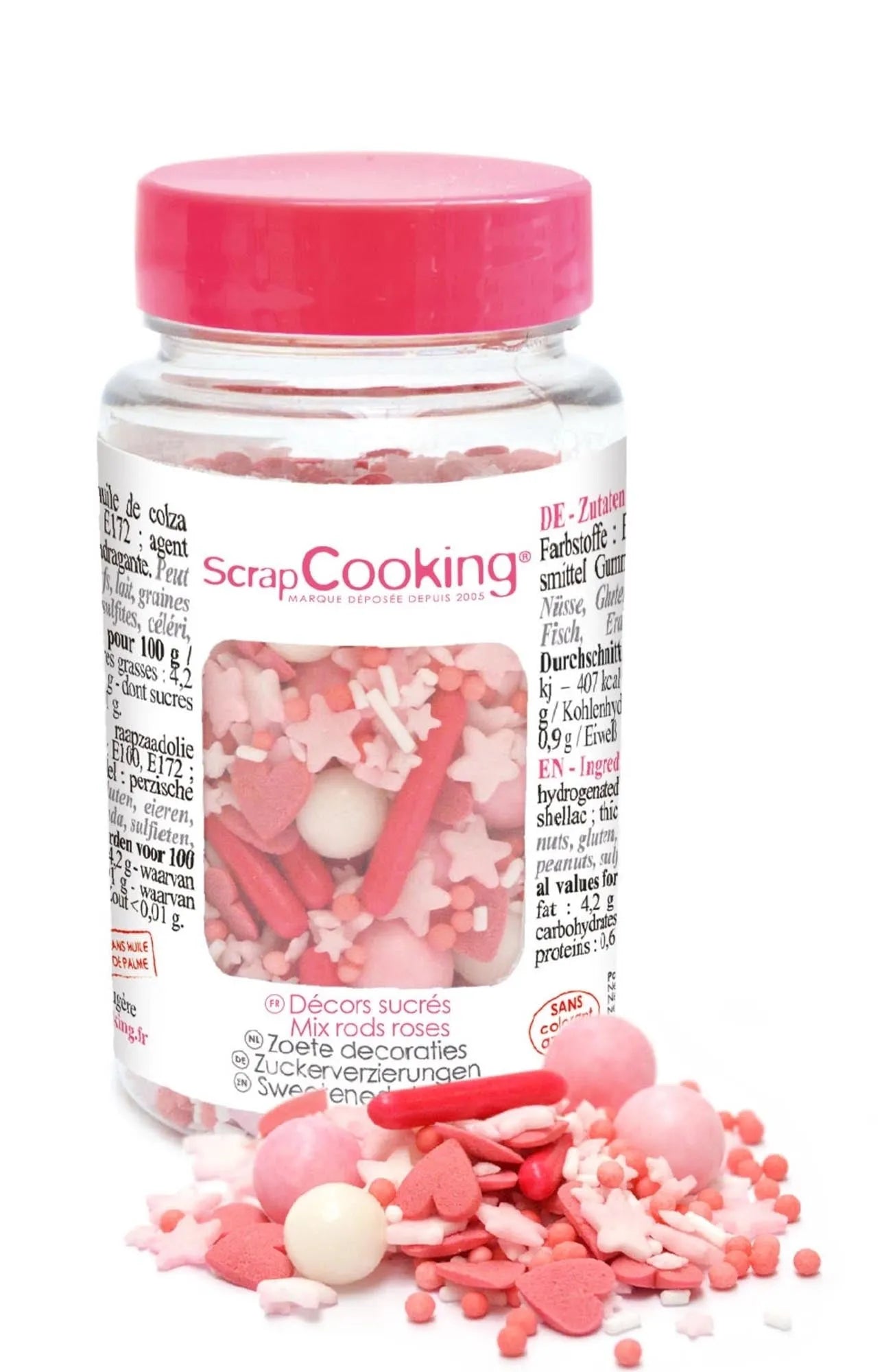 Verleihen Sie Ihren Backwaren mit dem rosa Deko Zucker Mix von Scrap Cooking Eleganz und Glanz. Perfekt für Torten, Cupcakes und Plätzchen.