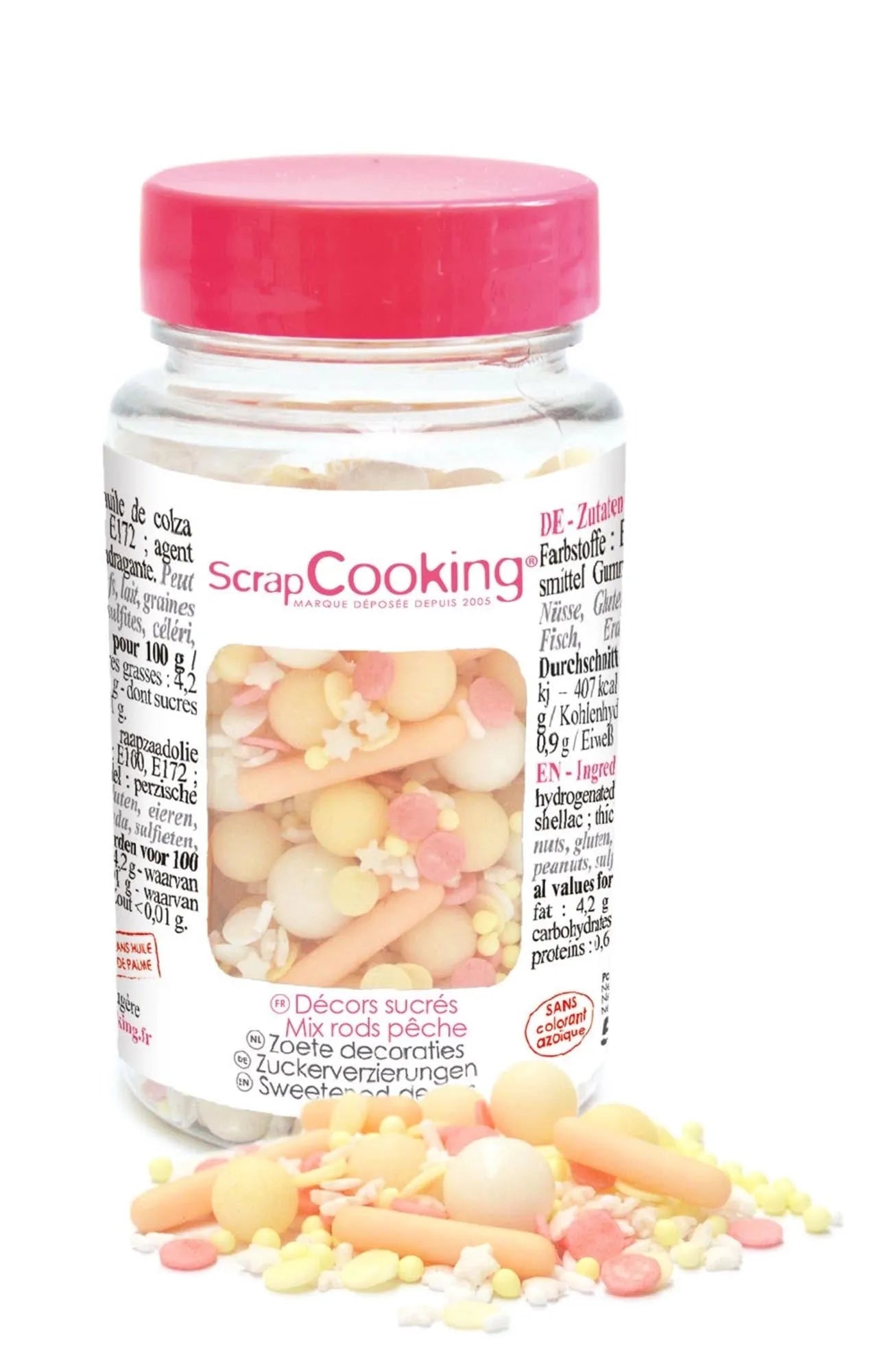 Pfirsichfarbener Deko Zucker Mix von Scrap Cooking: Verleiht Backwaren Glanz und süße Note. Ideal für Torten, Cupcakes & Desserts.