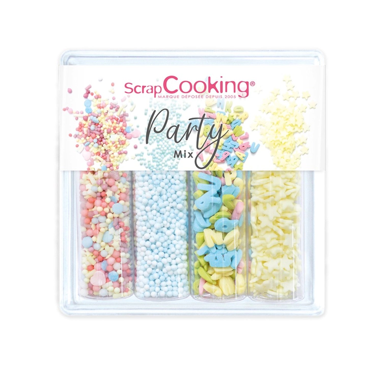 Buntes 4er Set Zuckerdekors von Scrap Cooking: Verwandeln Sie Kuchen & Cupcakes in Kunstwerke! Perfekt für jede Feier.