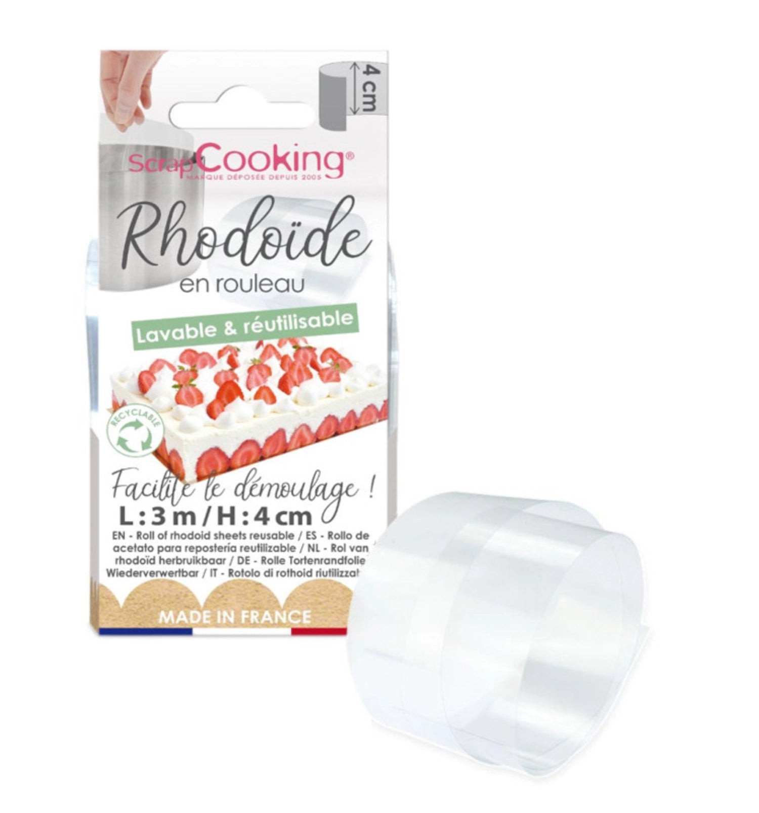 Kunststoffband für Desserts, 3m lang, ideal für Tortenringe von Scrap Cooking. Perfekt für kreative Backprojekte und ansprechende Präsentationen.