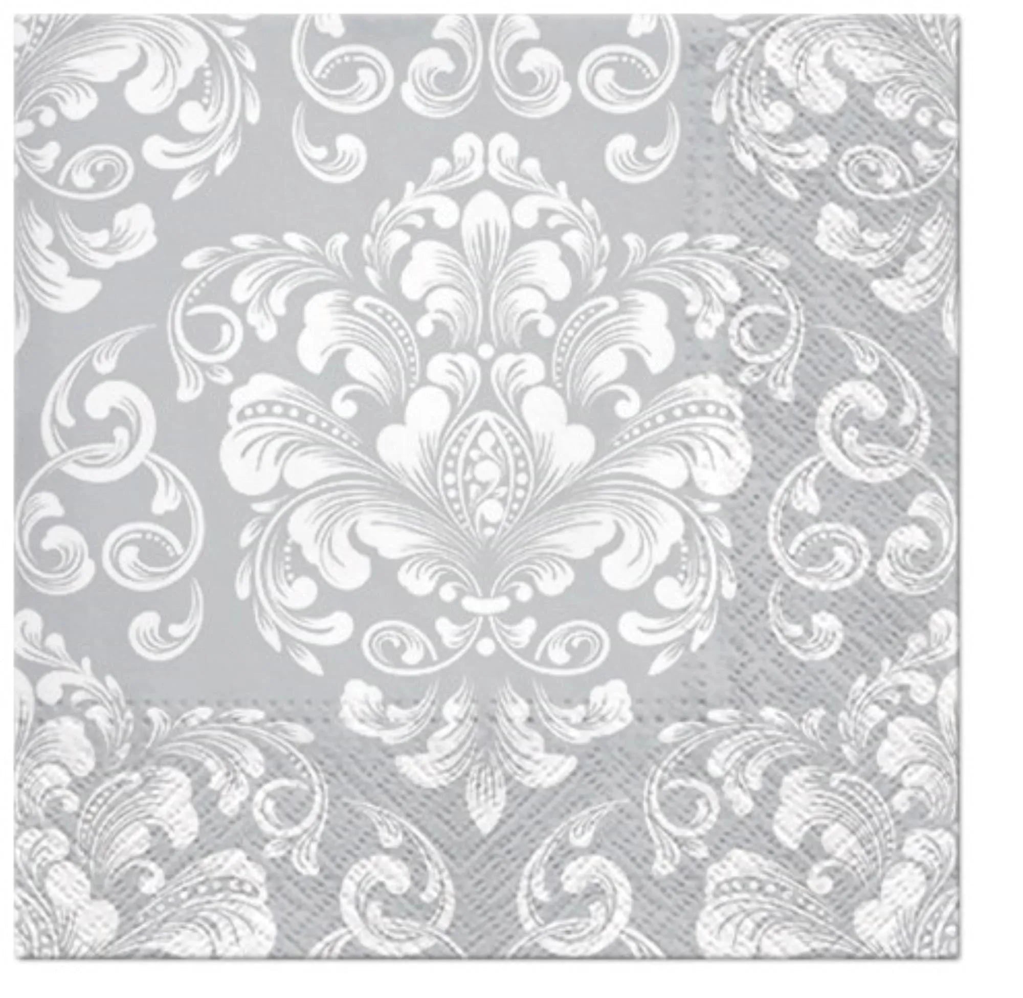 Elegante, silberne Servietten 33x33cm von PAW Decor, ideal für Hochzeiten und Dinnerpartys, aus 100% Zellulose.