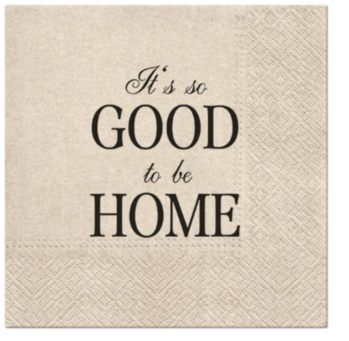 Beige Papierservietten 33x33cm der PAW We care Kollektion 'Good to be Home', gefaltet, quadratische Form, für Tischdekoration.