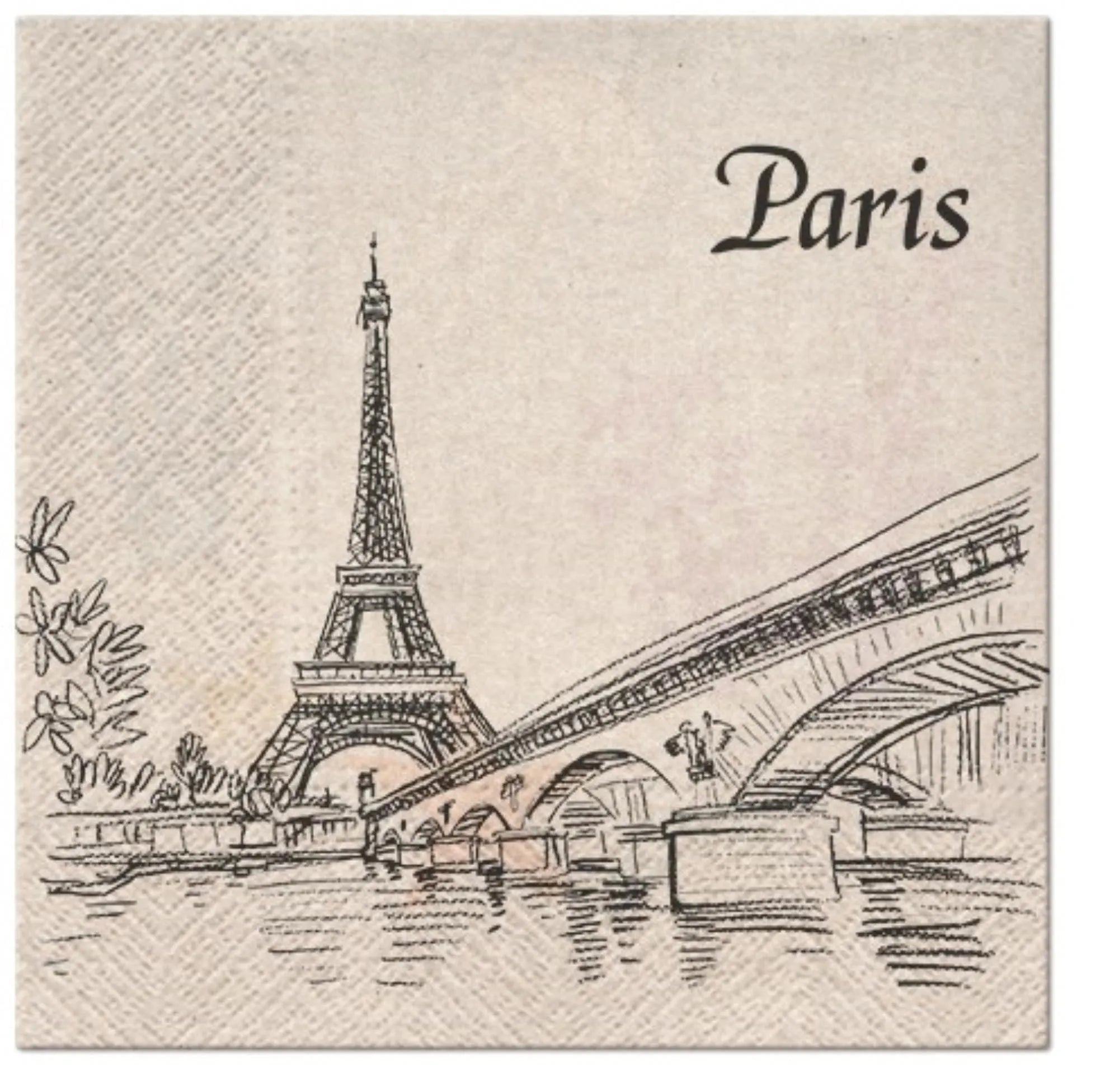 Elegante, umweltfreundliche Servietten mit Paris-Motiv, 33x33cm, aus weicher Zellulose. Perfekt für stilvolle Anlässe.