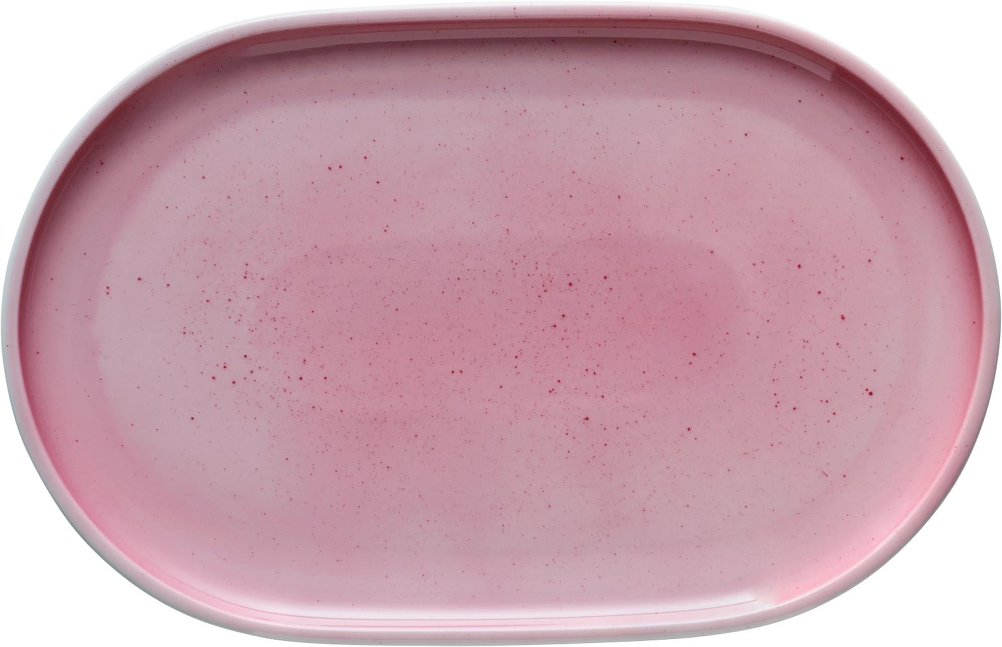 Entdecken Sie die elegante Shiro Pink Splash Platte oval coupe 30x19cm von Schönwald. Hochwertiges Porzellan, perfekt für stilvolle Tischpräsentationen.