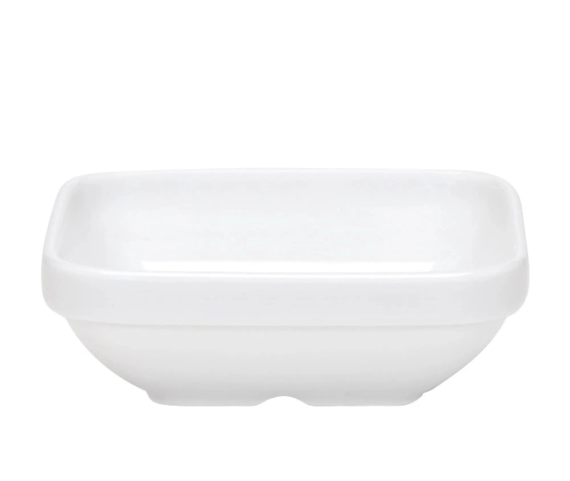Quadratische Salatschale 11.7x11.7cm, 0.25L, aus robustem Porzellan, ideal für Krankenhäuser, stapelbar, hygienisch, spülmaschinenfest.