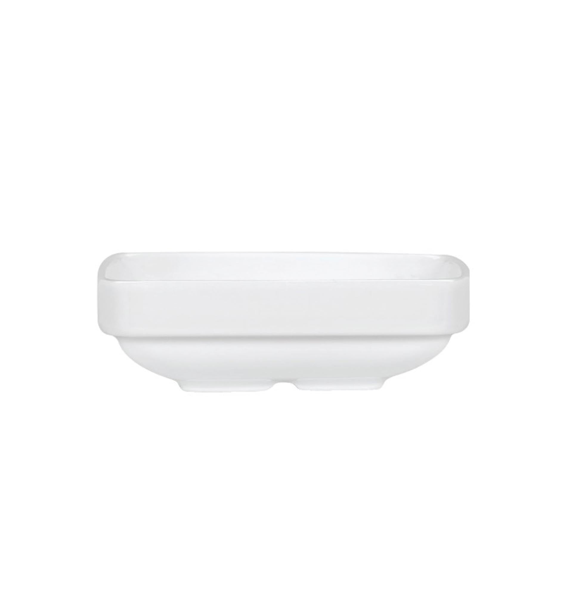 Quadratische Salatschale 11.7x11.7cm, 0.26l, robustes Porzellan, hygienisch, stapelbar, ideal für Krankenhausverpflegung.