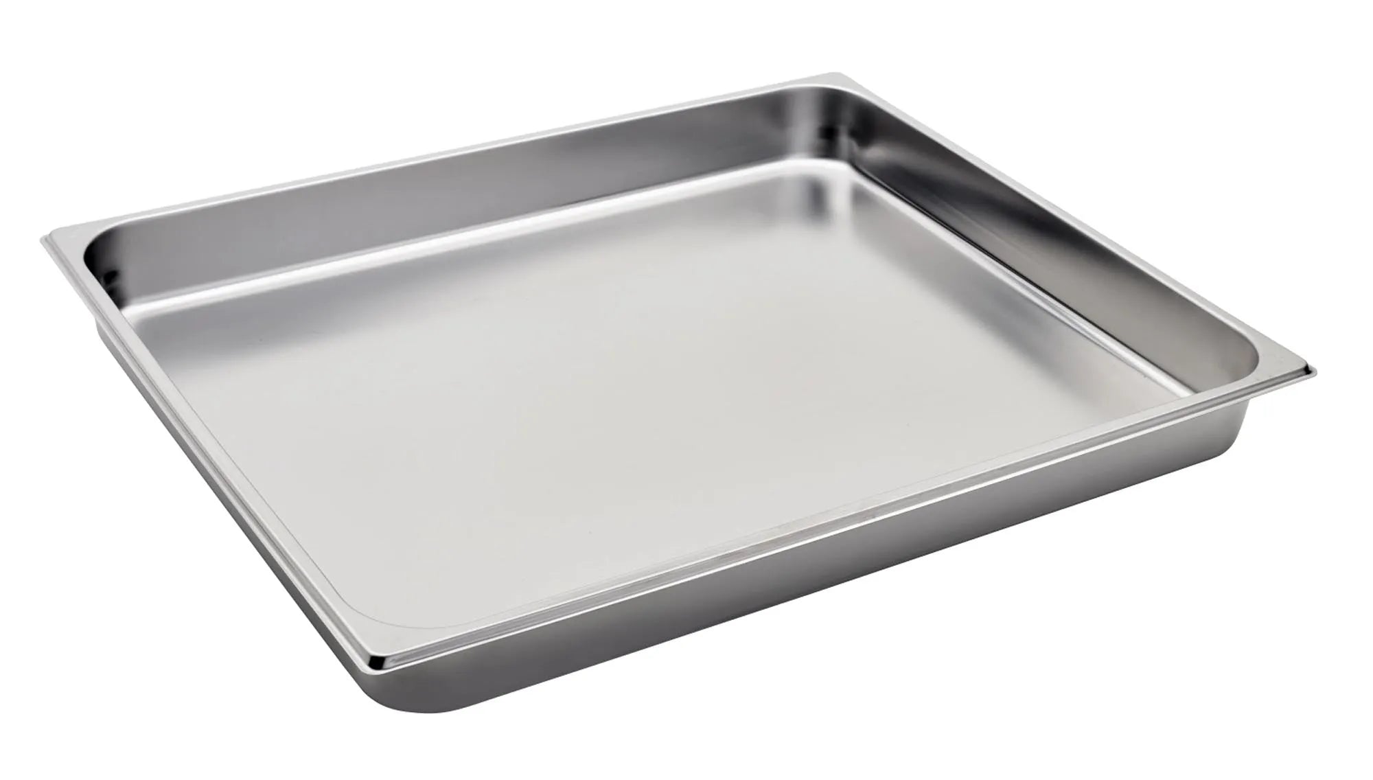 Robuster GN Behälter 2/1 aus 18/10 Edelstahl, 65x53cm, H6.5cm. Ideal für Buffets, korrosionsbeständig, hygienisch, stapelbar.