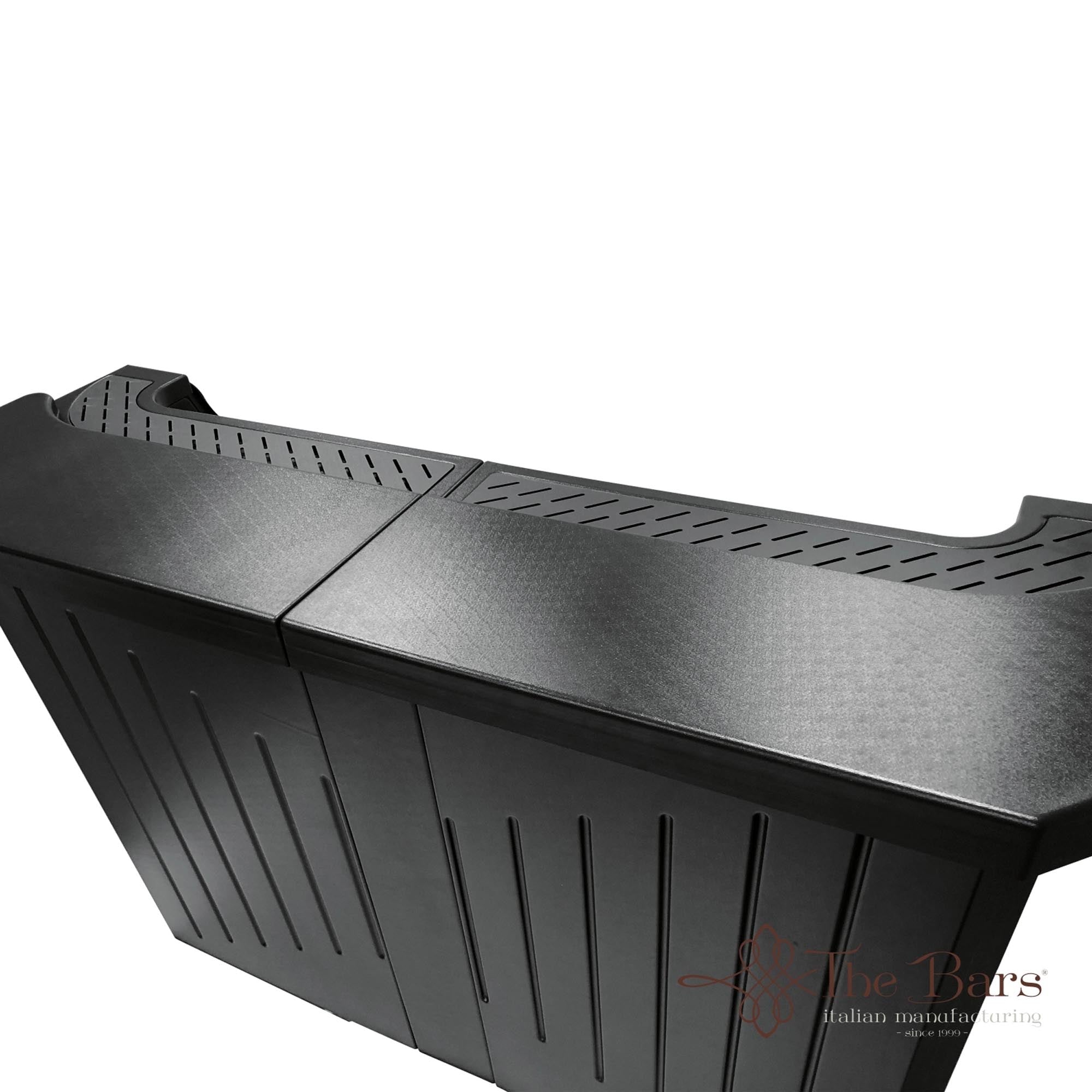 Stilvolle Barstation in Schwarz-Grau für exklusives Catering.