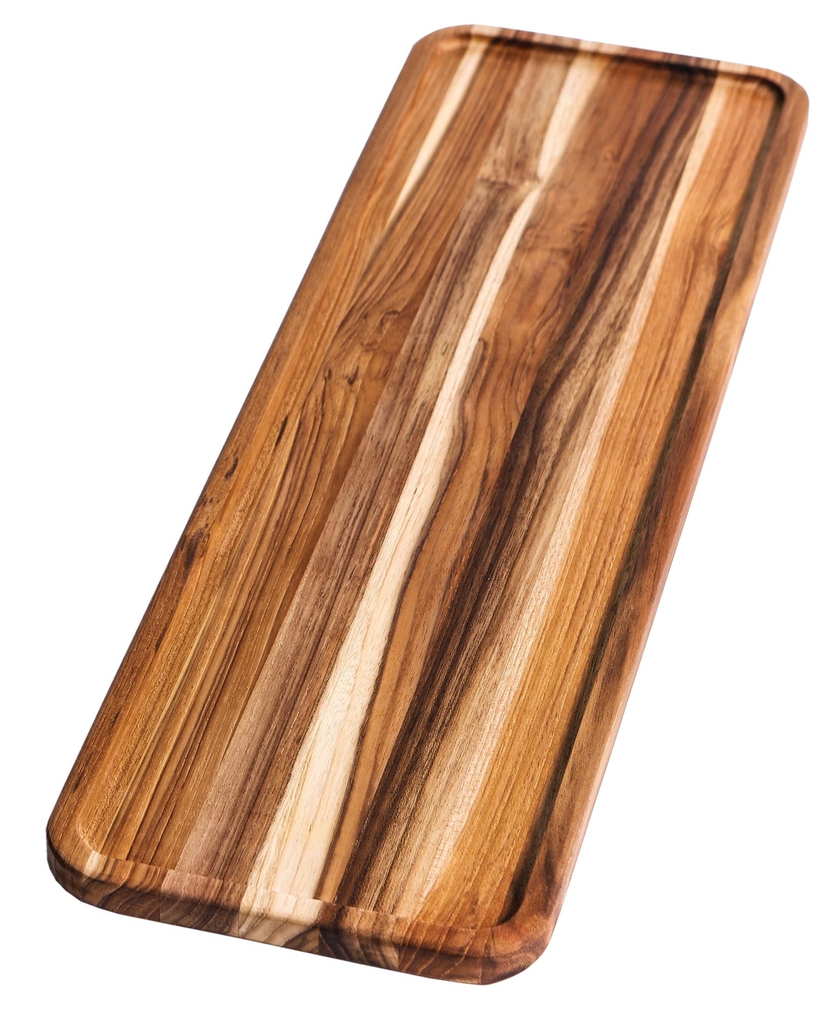 Teak Serviertablett m. schmal. Rand, rechteckig, 50x16x1.5cm
