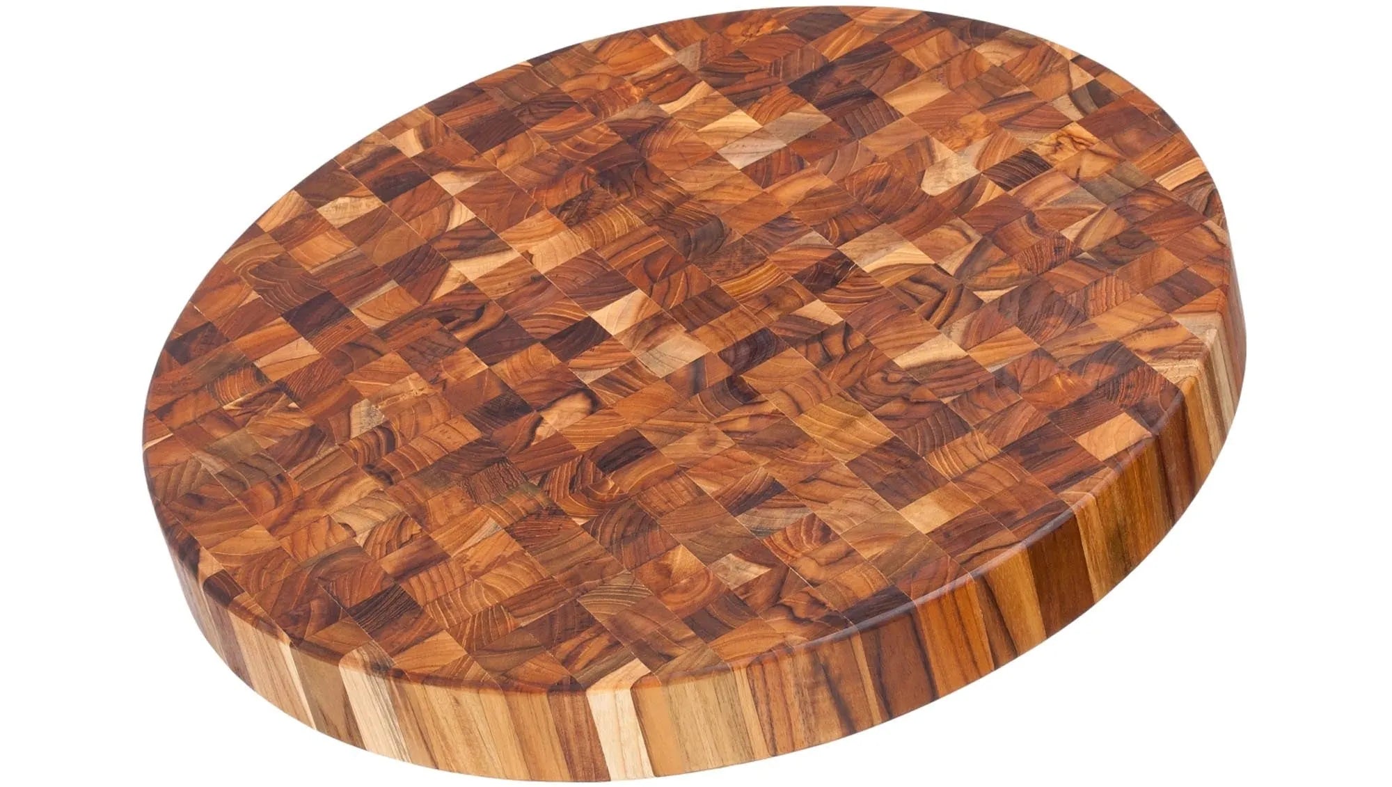 Rundes Teakholz-Schneidebrett (Ø 45 cm, H: 5 cm) von Teak Haus, ideal zum Schneiden und Servieren, robust, langlebig, FSC-zertifiziert.