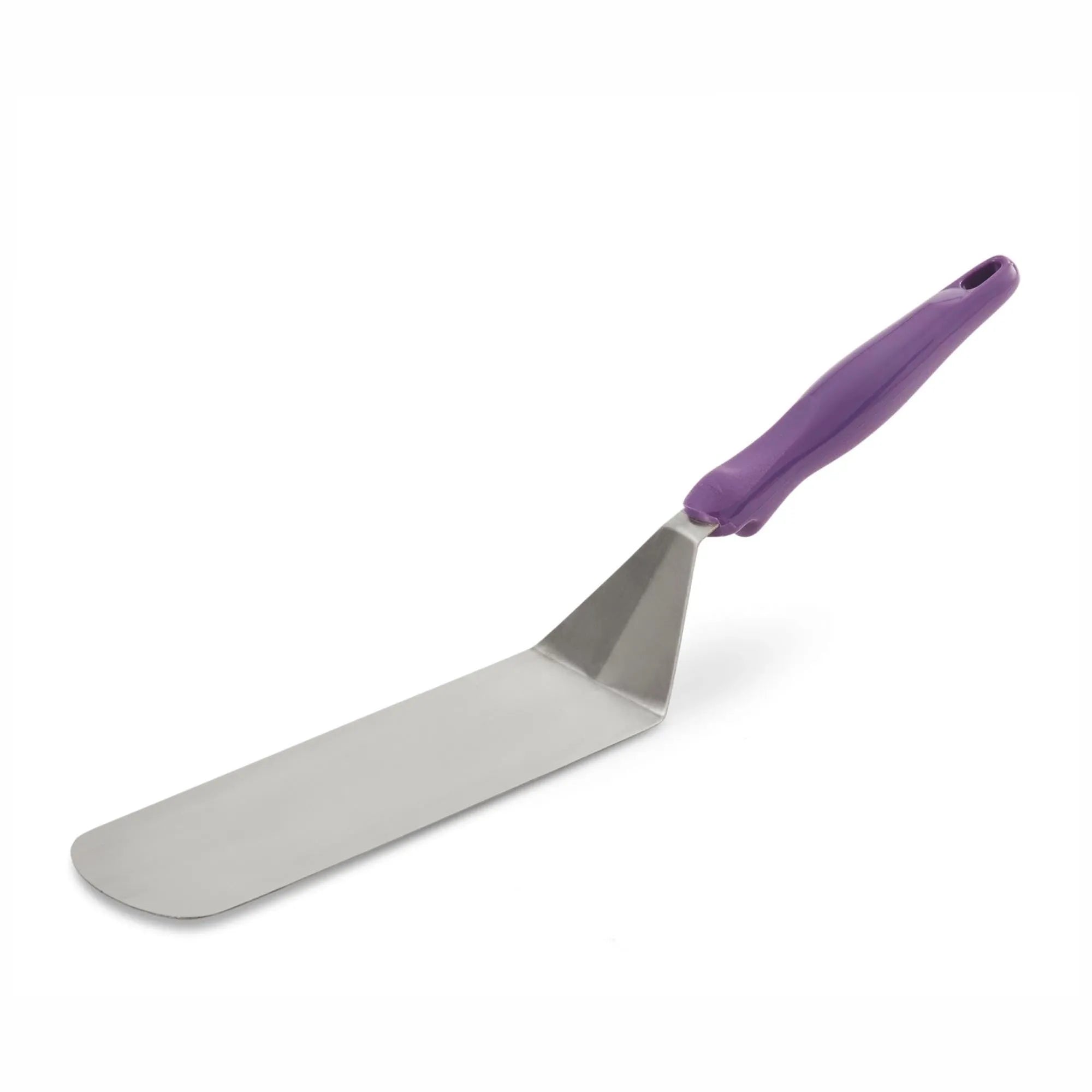 Der allergenfreie Bratenwender von Vollrath, 34,5 cm, mit violettem Griff, bietet Langlebigkeit, Ergonomie und einfache Reinigung.