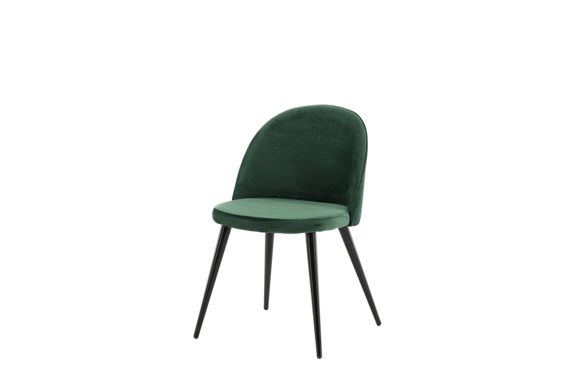 Schalenstuhl Velvet Matstol mit gerundeter Samtschale und schwarzen Stahlbeinen