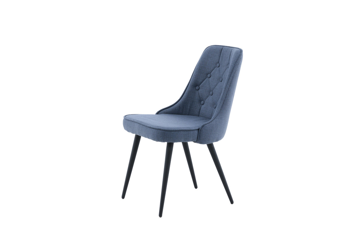 Gepolsterter Stuhl Velvet Deluxe mit Stoffbezug, Knöpfen und schlanken Stahlbeinen