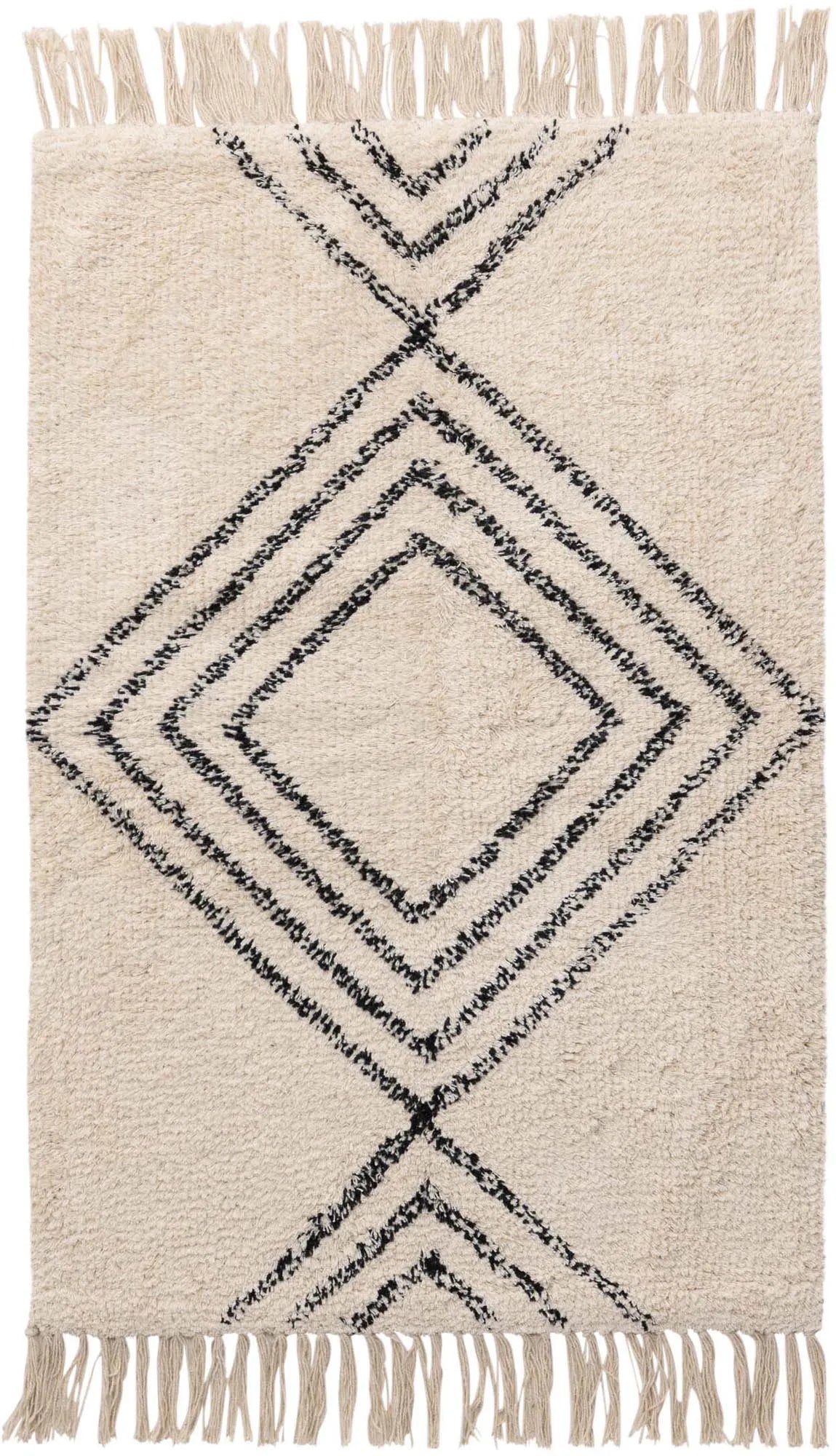 Elegante Love Teppichmatte von Venture Home: 50x80 cm, schwarz-weiß, rutschfest, aus weicher Baumwolle, pflegeleicht, saugfähig.