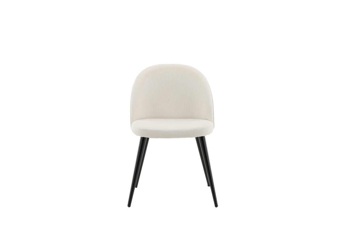 Velvet Stuhl von Venture Home mit blauem Polyesterbezug, weiss pulverbeschichtetem Stahlgestell und gepolsterter Sitzfläche aus Formsperrholz und Schaumstoff.