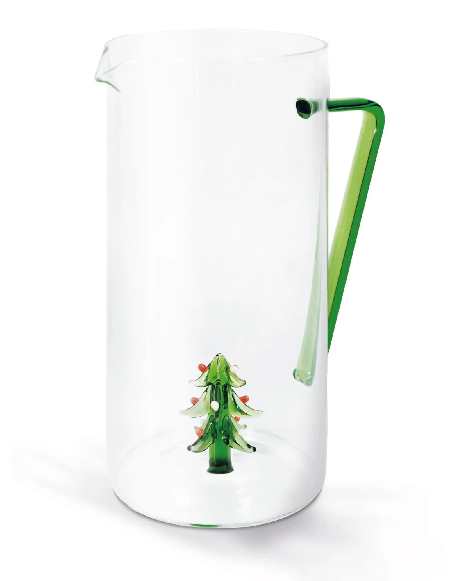 Elegante 1,2L Borosilikatglas-Karaffe mit festlichem Weihnachtsbaum-Design, ideal für heiße und kalte Getränke.