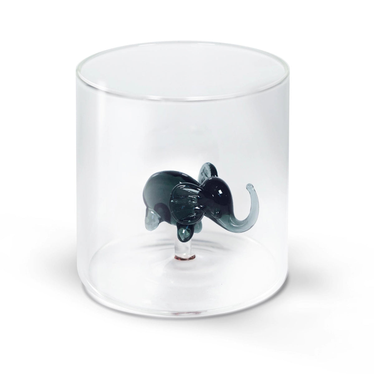 Transparentes Trinkglas aus Borosilikatglas mit Elefantenmotiv, rundes Design, Durchmesser 8 cm, Höhe 8 cm, Hersteller Easy Life.