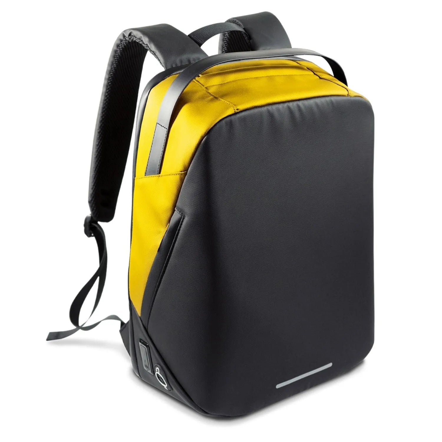 City Life Rucksack aus recyceltem PET, 19L, gelb. Nachhaltig, wasserabweisend, ergonomisch, mit Laptopfach. Perfekt für umweltbewusste Stadtmenschen.