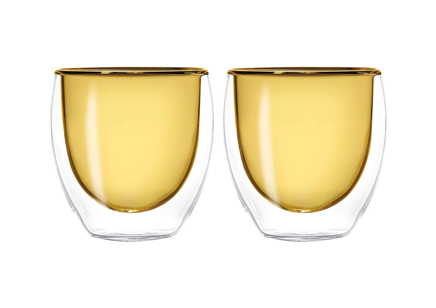 Stilvolles 2er Set doppelwandiger Espressogläser in Gelb, 80ml, ideal für genussvolle Espresso-Momente und farbenfrohe Kaffeepausen.