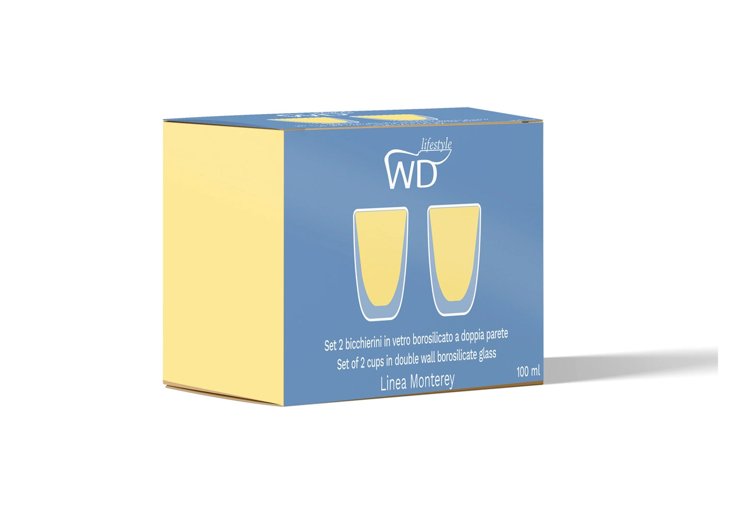 Set aus 2 doppelwandigen gelben Espressogläsern, 80ml, von Easy Life. Ideal für stilvollen Genuss und optimale Isolierung.