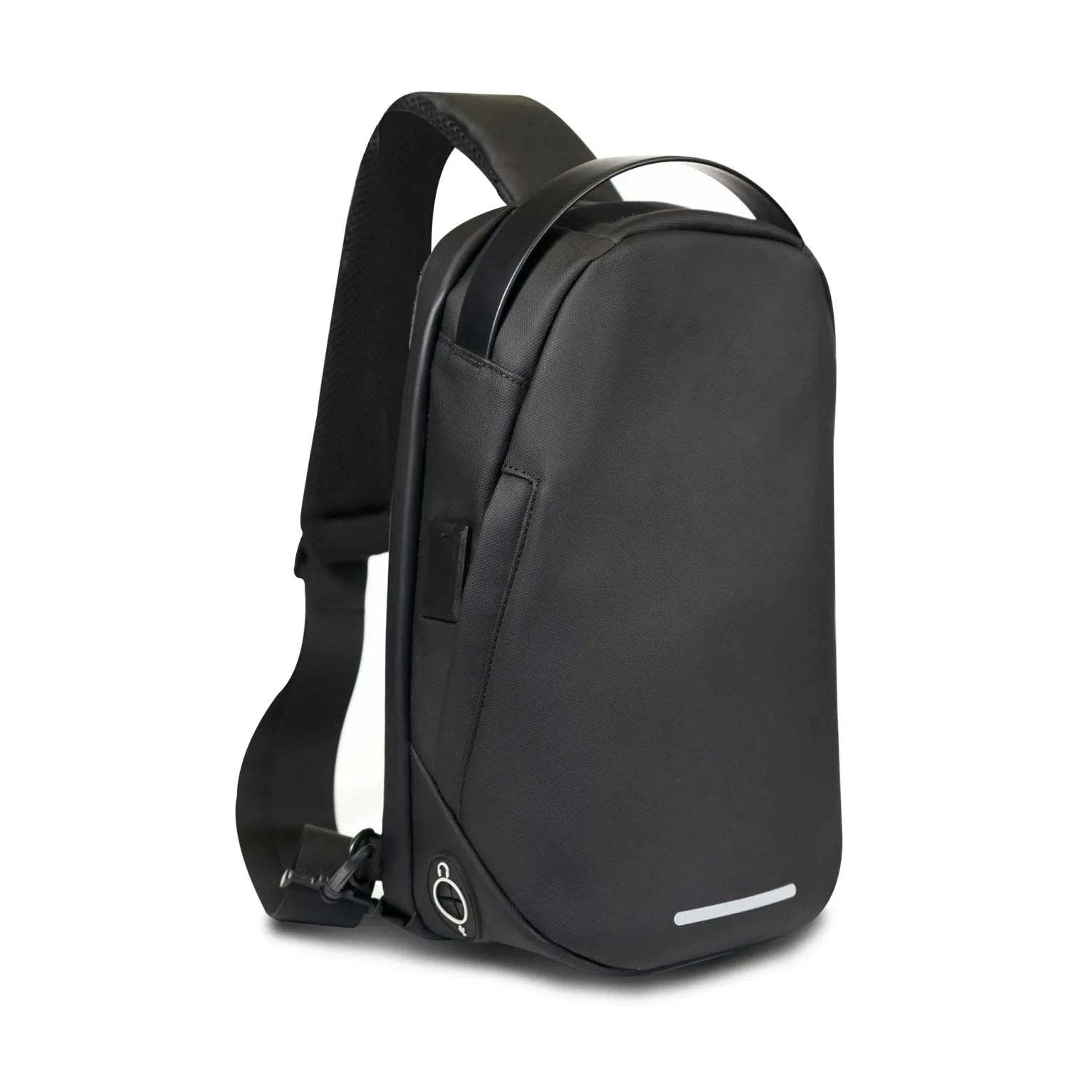 City Life SLING Rucksack: 8L, 23x12x32 cm, schwarz, aus recyceltem PET, wasserabweisend, modern, komfortabel, nachhaltig.