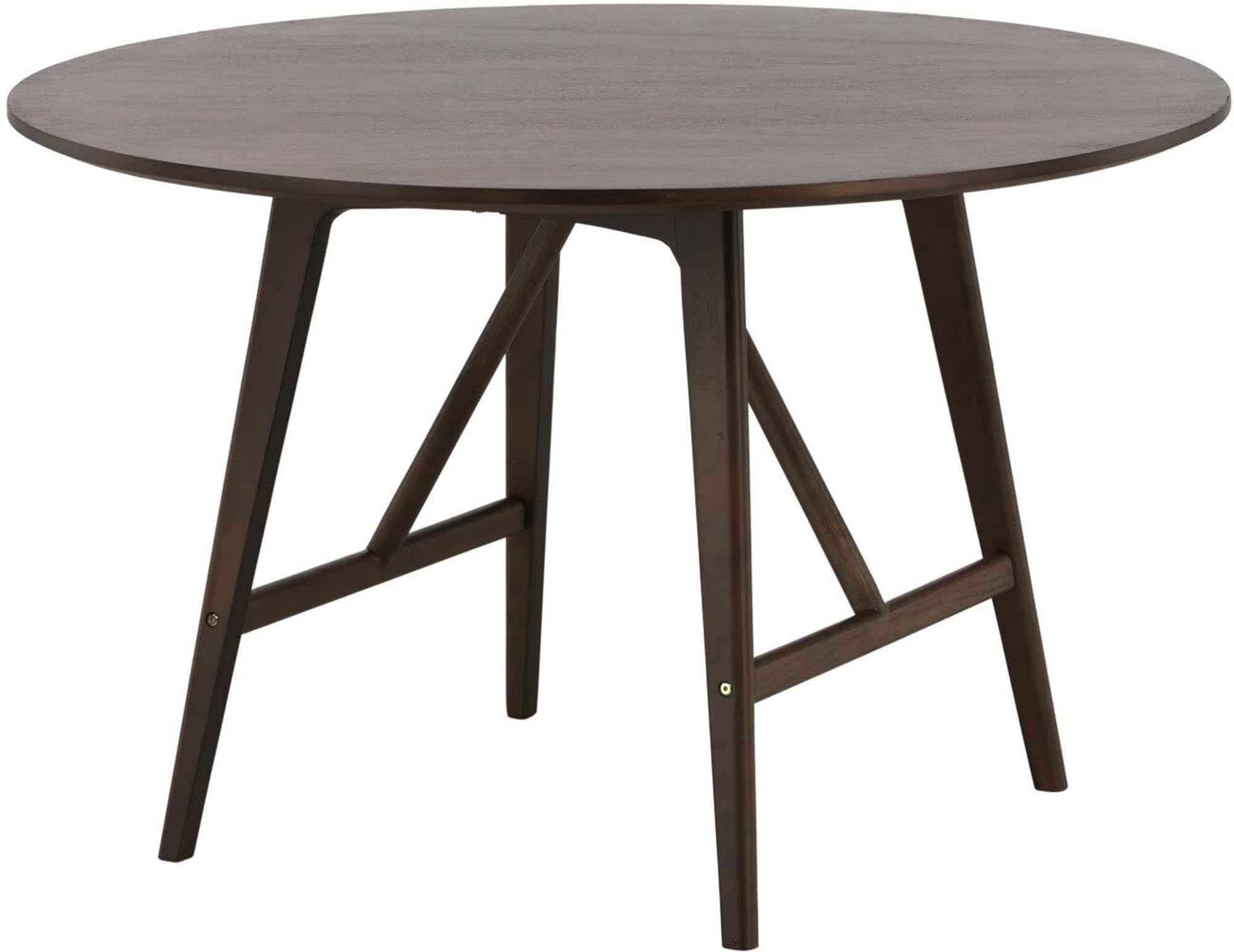 Runder Kaseindon Tisch von Venture Home, walnussfarben, MDF, Gummiholz, stabil, modern, ideal für gesellige Runden.
