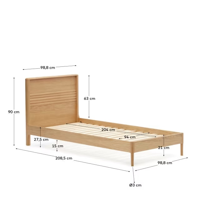 Lenon Bett aus Eichenholz und Eichenfurnier für Matratze 90 x 200 cm FSC MIX Credit