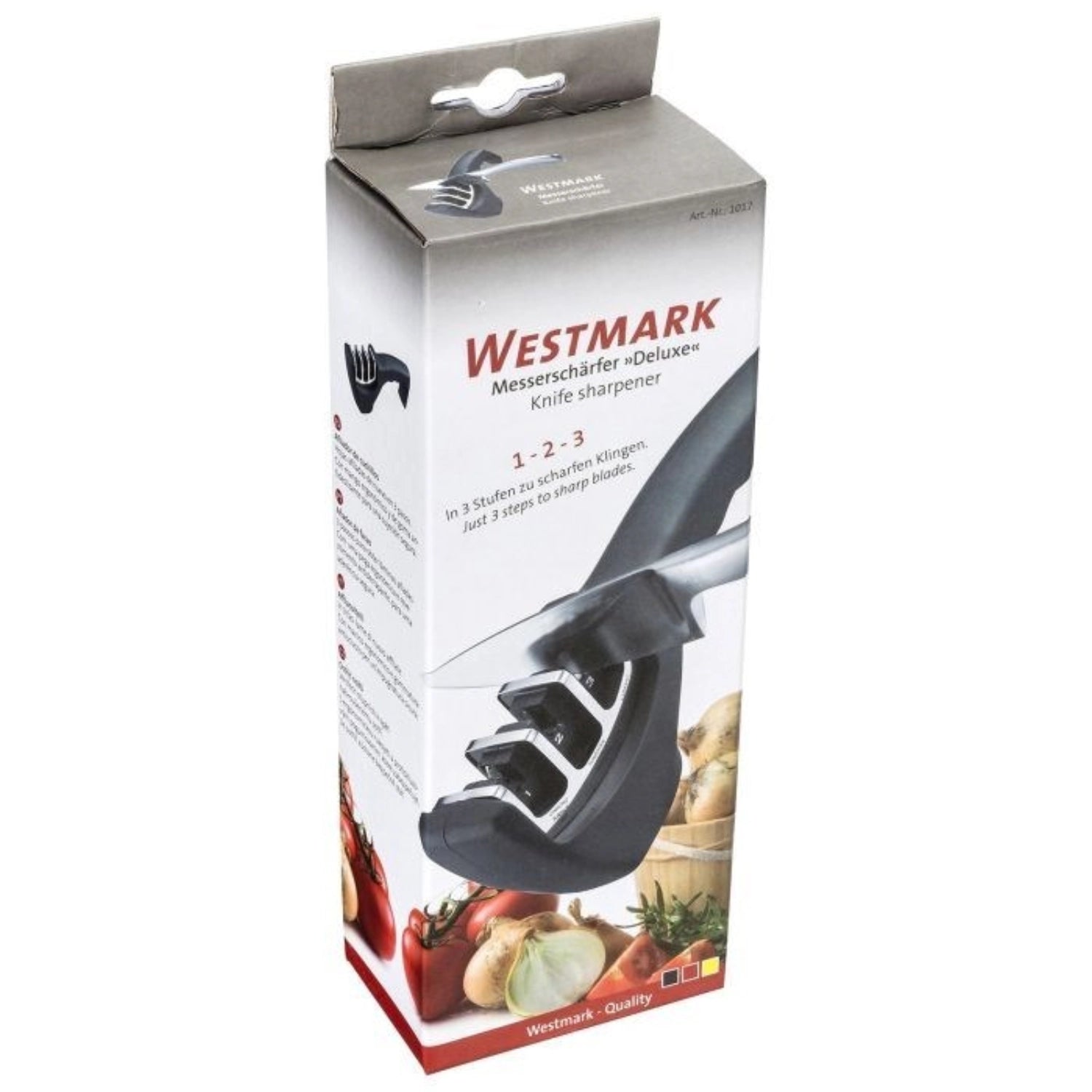 Hochwertiger Messerschärfer Deluxe von Westmark, perfekt für scharfe Klingen, benutzerfreundlich und langlebig, ein Muss für jede Küche.